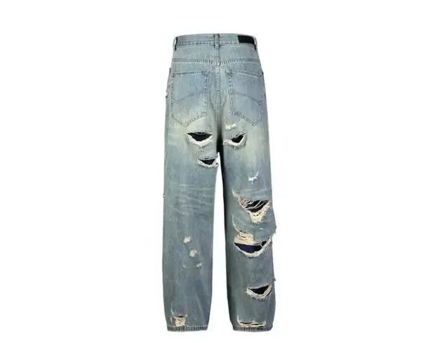 VIBE Retro washed distressed double layer large hole tassel jeans Size US 34 / EU 50 - 6 Thumbnail