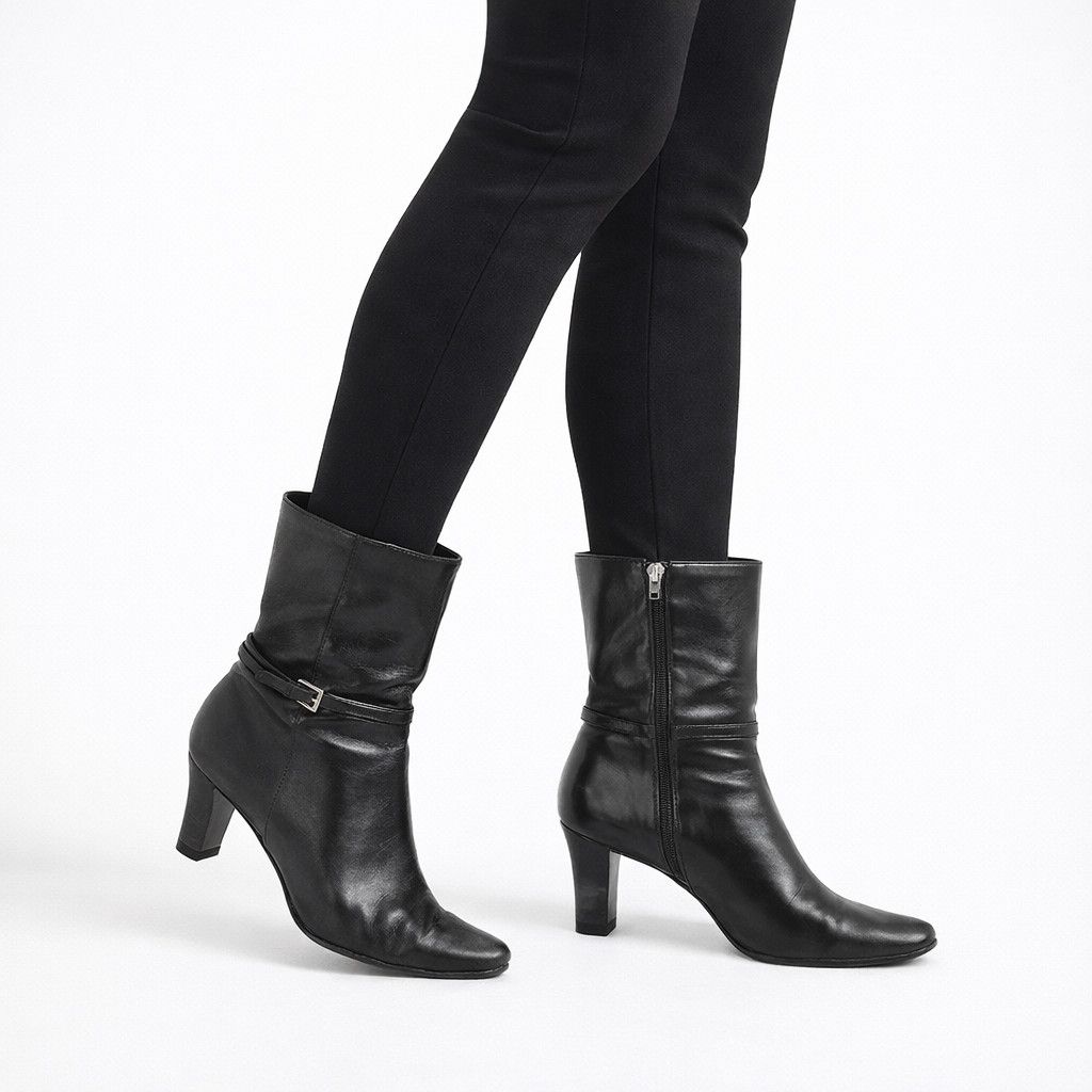 Anne Klein Leather Buckled Mid-Calf Boot Size US 8.5 / IT 38.5 - 1 Thumbnail