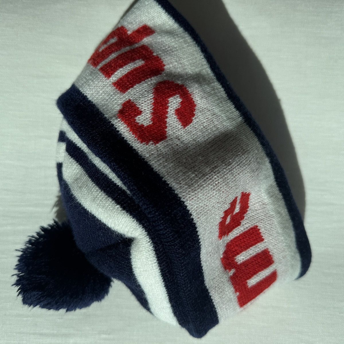 Supreme SUPREME NAVY STRIPE ACRYLIC POM BEANIE W RED LOGO Size ONE SIZE - 6 Thumbnail
