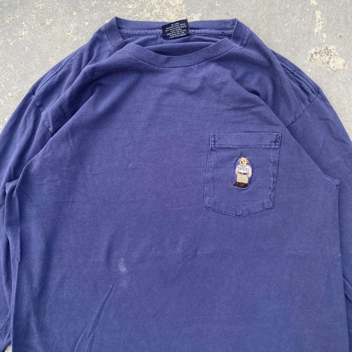 Polo Ralph Lauren × Vintage 90s polo ralph lauren bear long sleeve ripped pocket tee Size US S / EU 44-46 / 1 - 3 Thumbnail