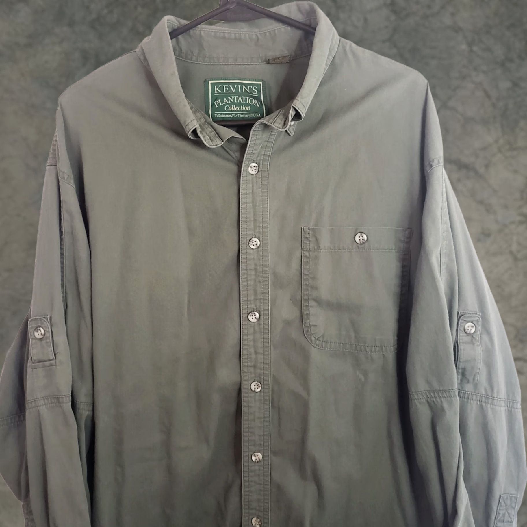 Vintage Kevins Plantation Collection Mens XL Button-Down Long Sleeve Shirt Green Twill Cotton Solid Casual Workwear Size US XL / EU 56 / 4 - 1 Thumbnail
