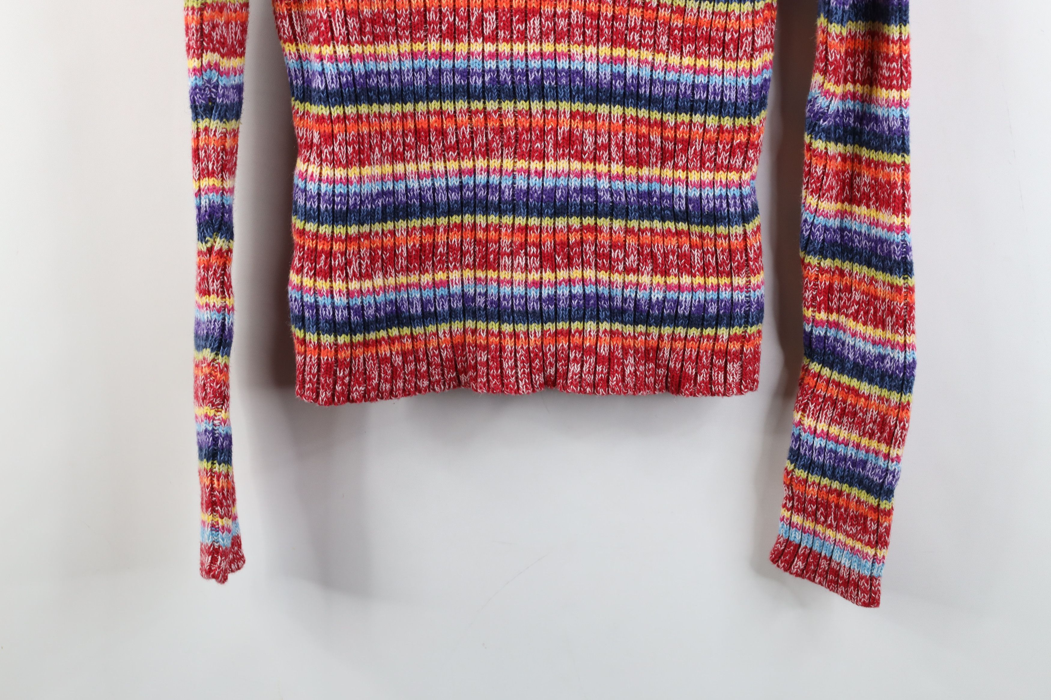 Vintage Vintage 90s Streetwear Rainbow Knit Turtleneck Sweater Size L / US 10 / IT 46 - 10 Thumbnail