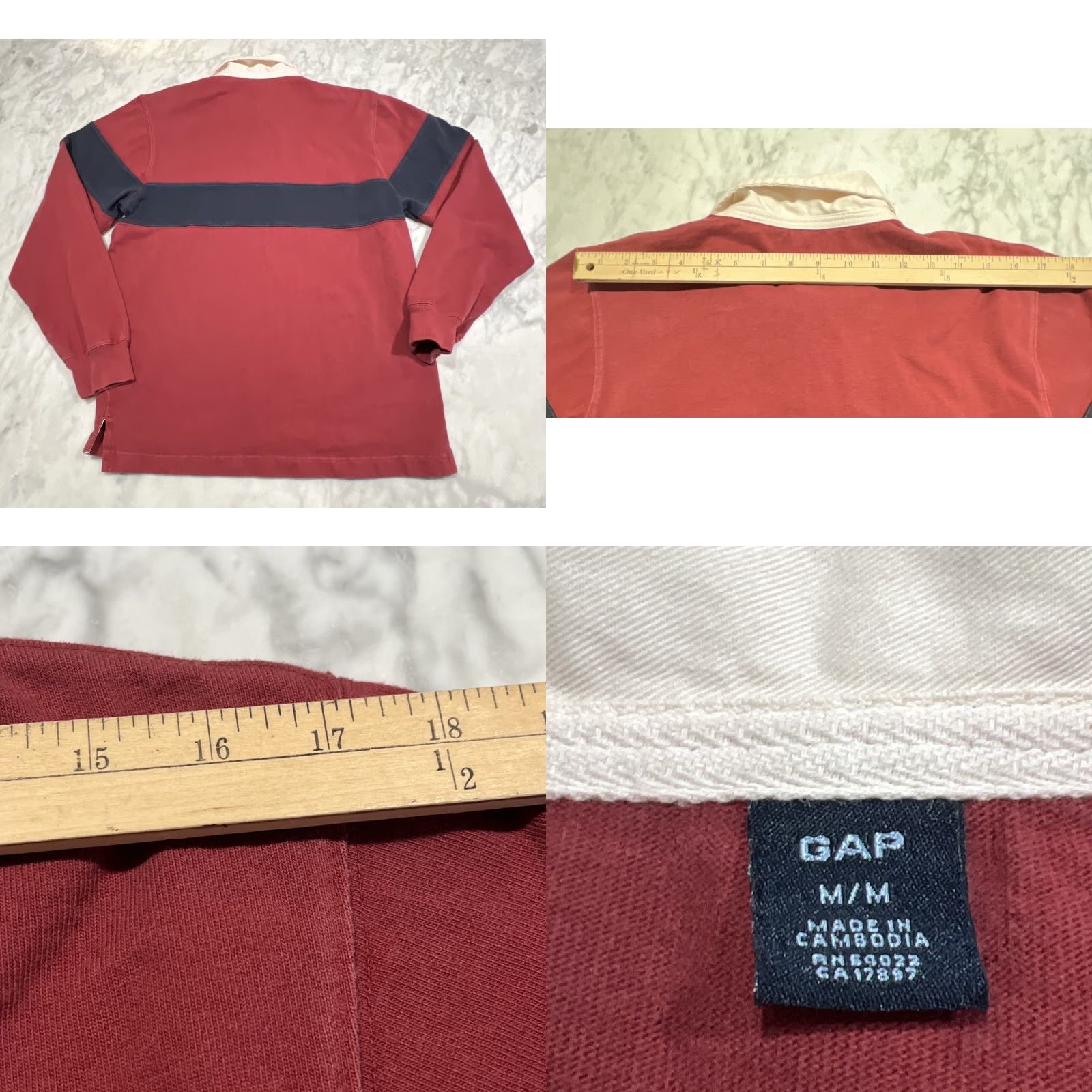 Gap VINTAGE GAP Rugby Shirt Men M Burgundy Navy Stripe Y2K Collar Cotton Size US M / EU 48-50 / 2 - 8 Thumbnail
