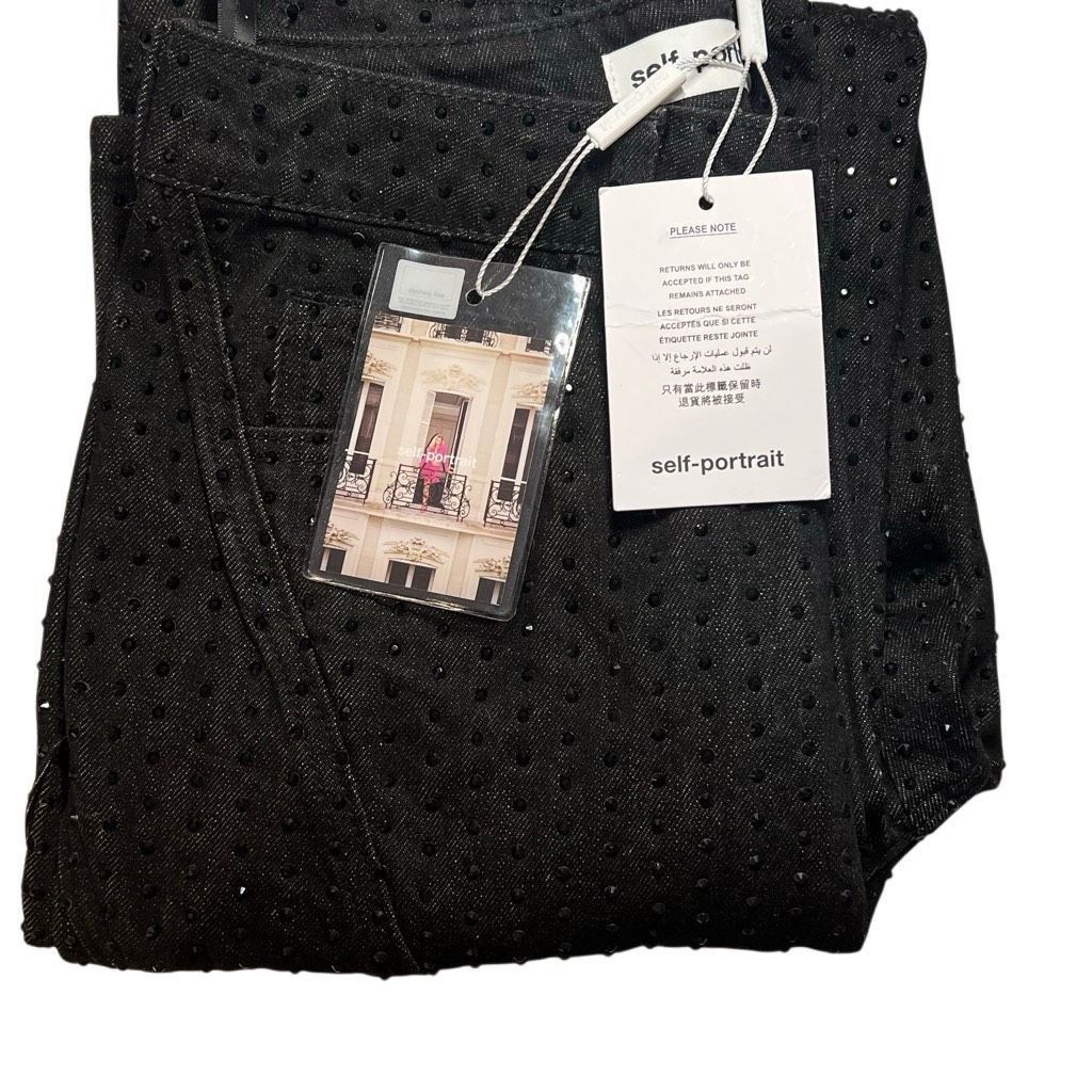 Self-Portrait Self-Portrait Black Rhinestone Embellished Straight Denim Jeans Size 26 Size 26" / US 2 / IT 38 - 7 Thumbnail