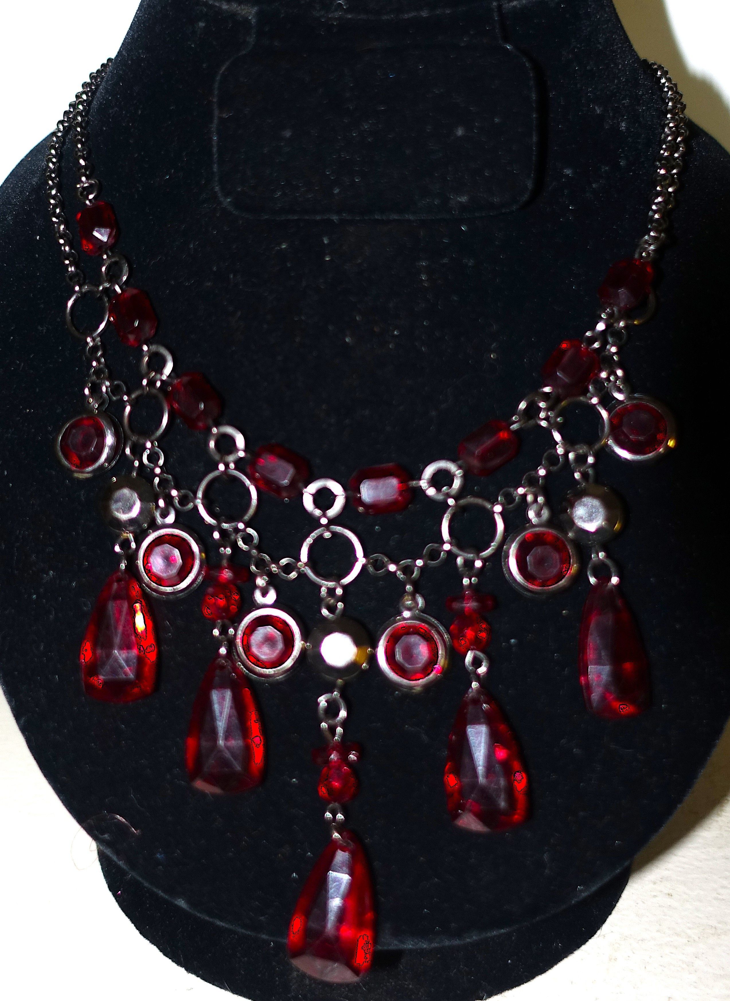 Other Silver Tone Burgundy Drop Beaded Goth Necklace Size ONE SIZE - 3 Thumbnail