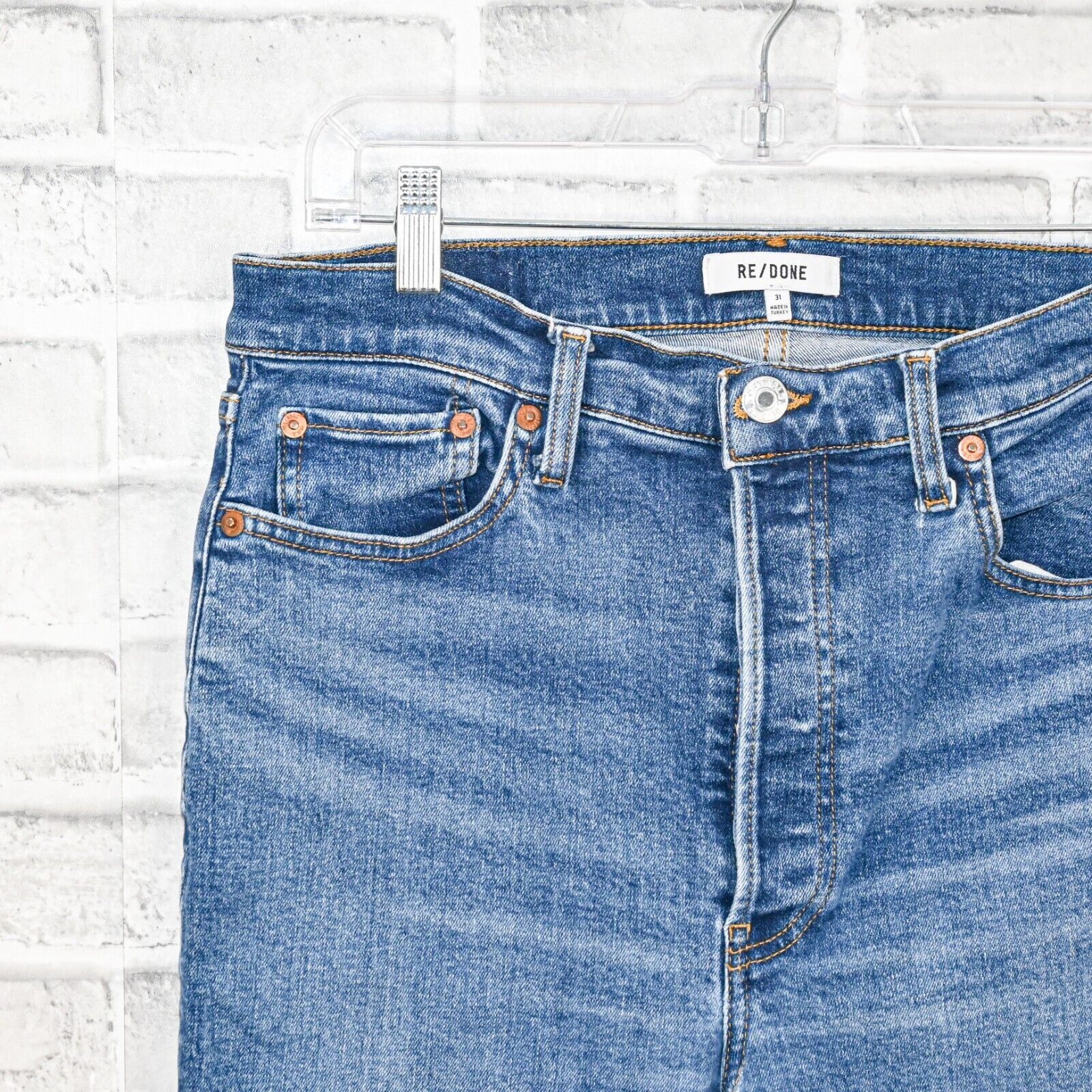 RE/DONE RE/DONE 90s High Rise Ankle Crop Denim Jeans Distressed Size 31" - 8 Thumbnail