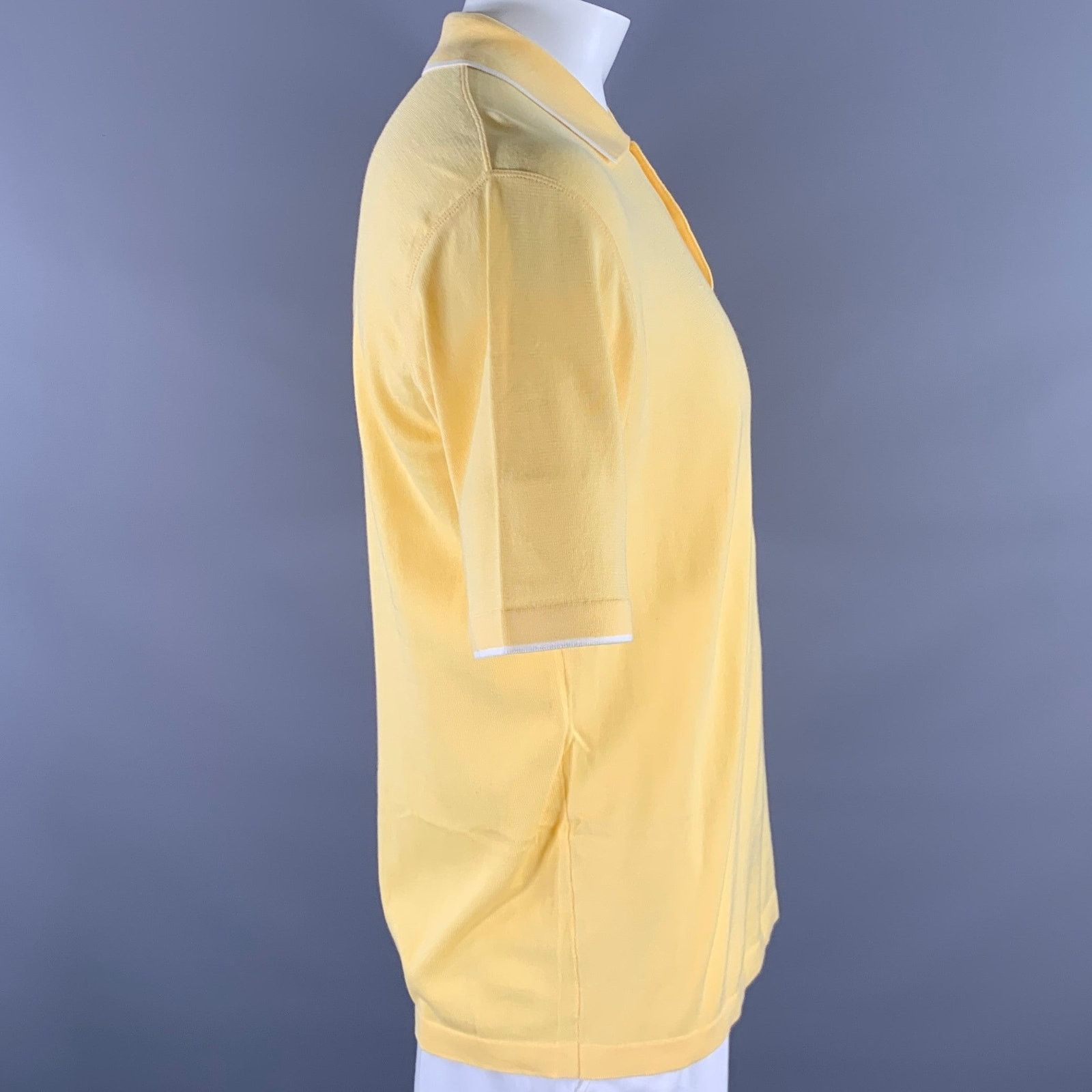 Brioni BRIONI Size L Yellow White Tipped Knit Cotton Polo Size US L / EU 52-54 / 3 - 2 Thumbnail