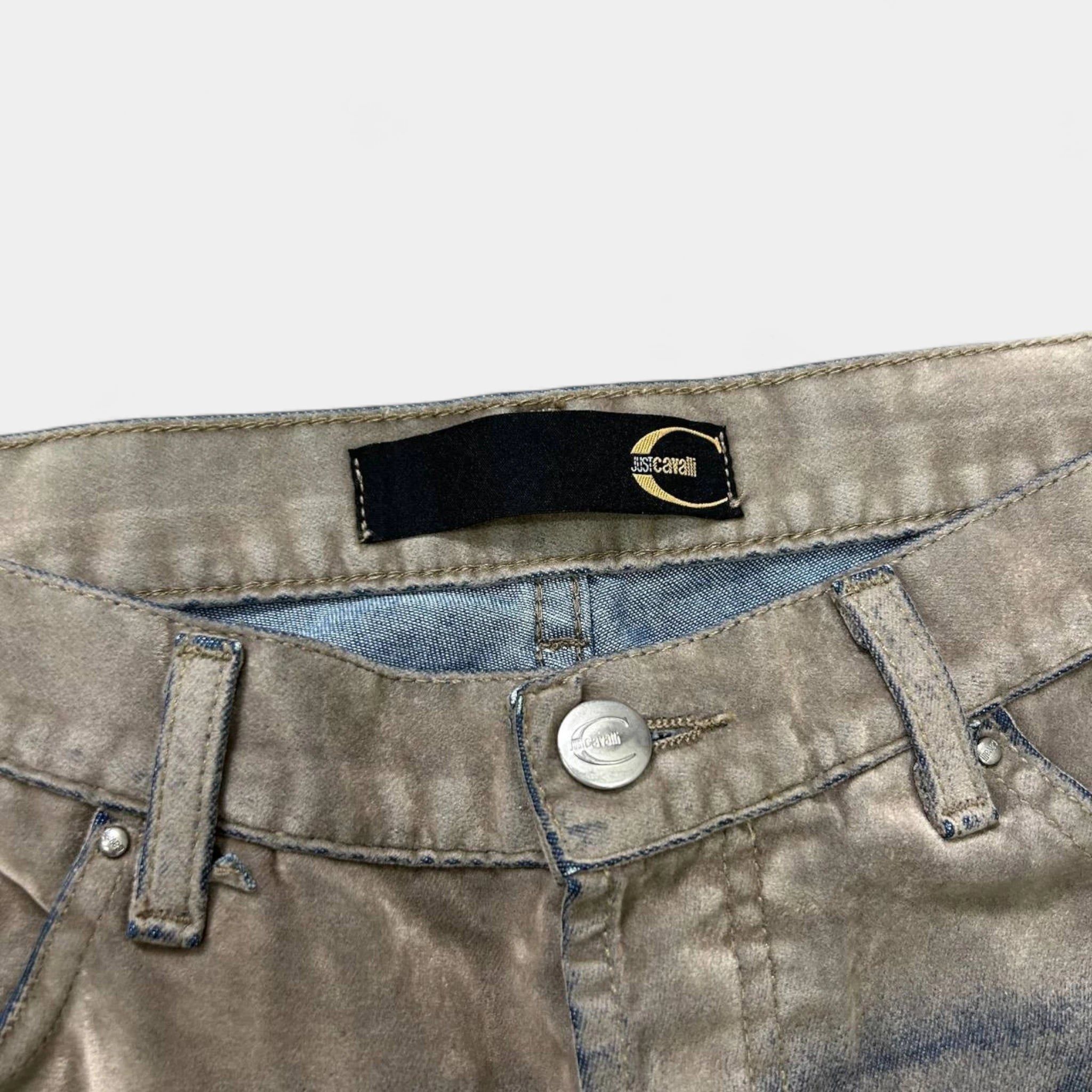 Just Cavalli Just Cavalli Suede Beige and Blue Straight Leg Pants Size US 35 - 4 Thumbnail