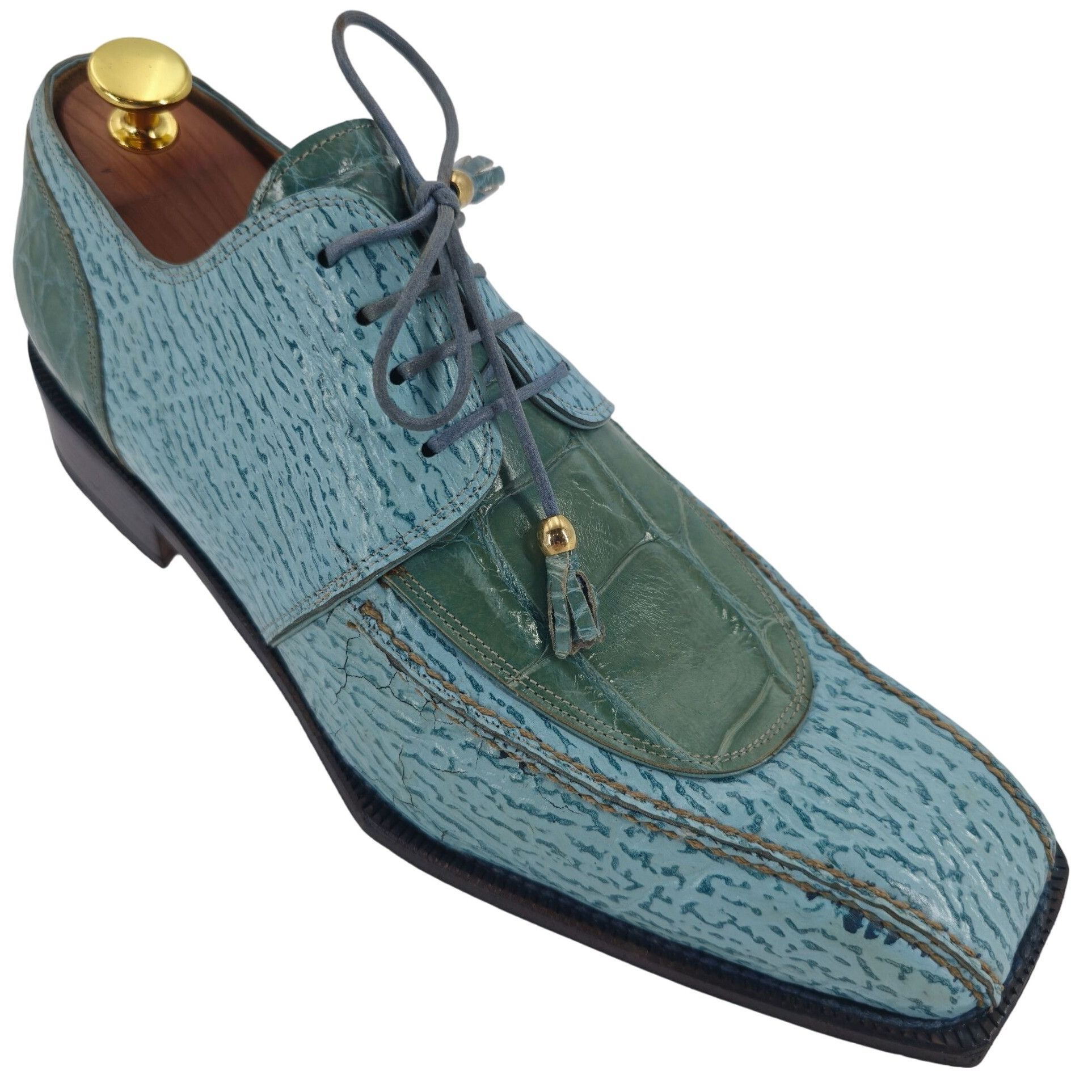 Mauri Vintage Mauri Alligator Sharkskin Italy Mens 10M Light Blue Size US 10 / EU 43 - 1 Thumbnail