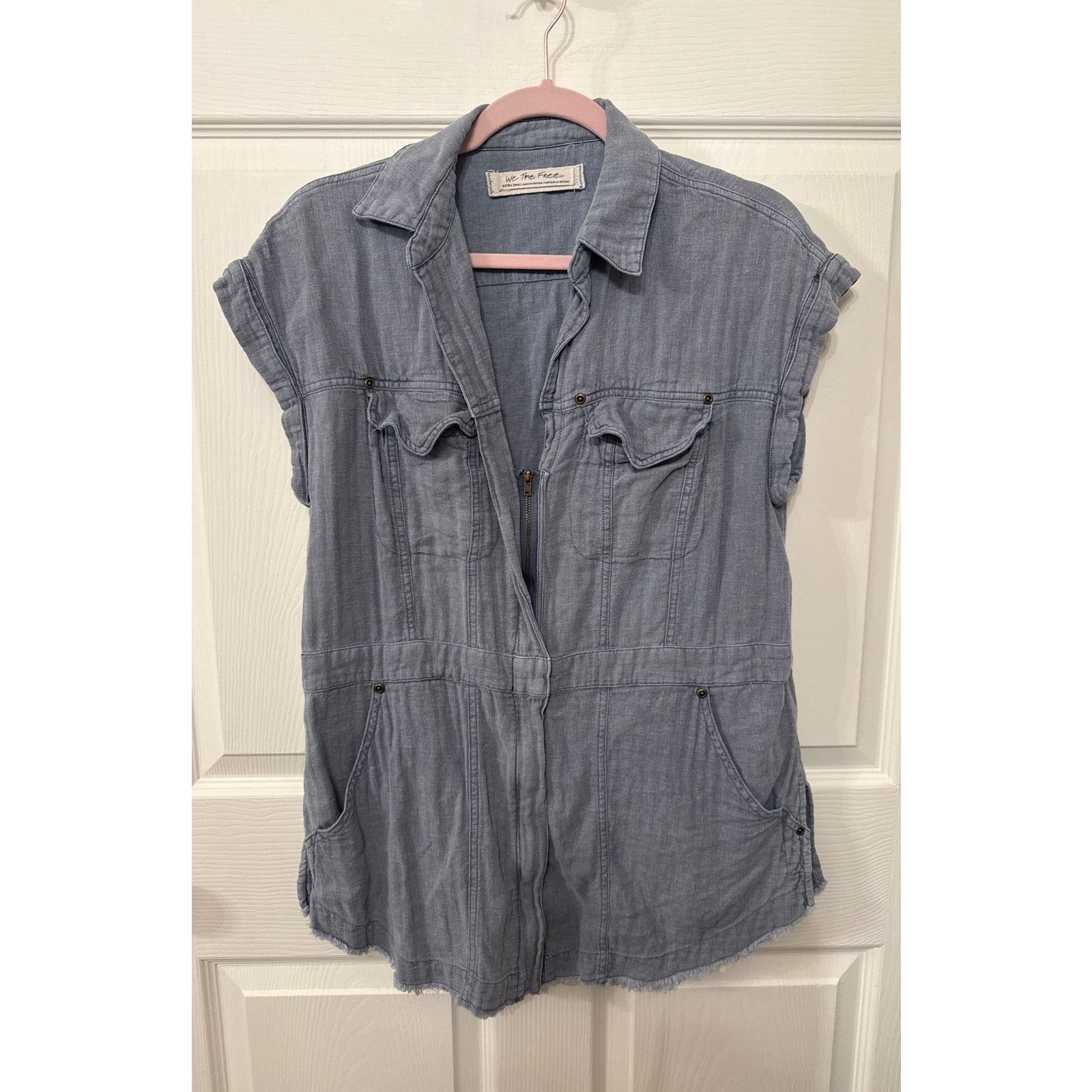 Free People We the Free Just Say When Blue Linen Blend Tunic Top, XS Size XS / US 0-2 / IT 36-38 - 3 Thumbnail
