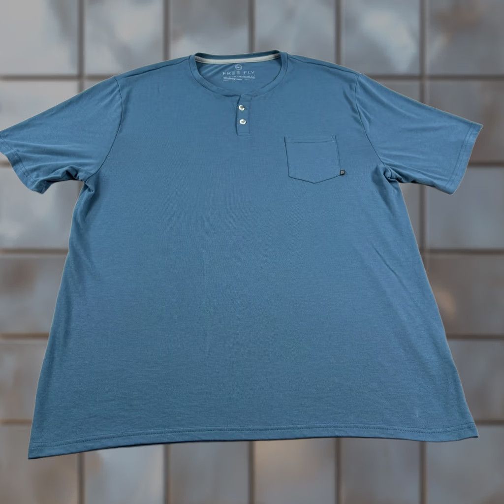 Vintage Free Fly Shirt Mens 2XL Blue Henley Performance Bamboo Stretch Short Sleeve Shirt Size US XXL / EU 58 / 5 - 1 Thumbnail