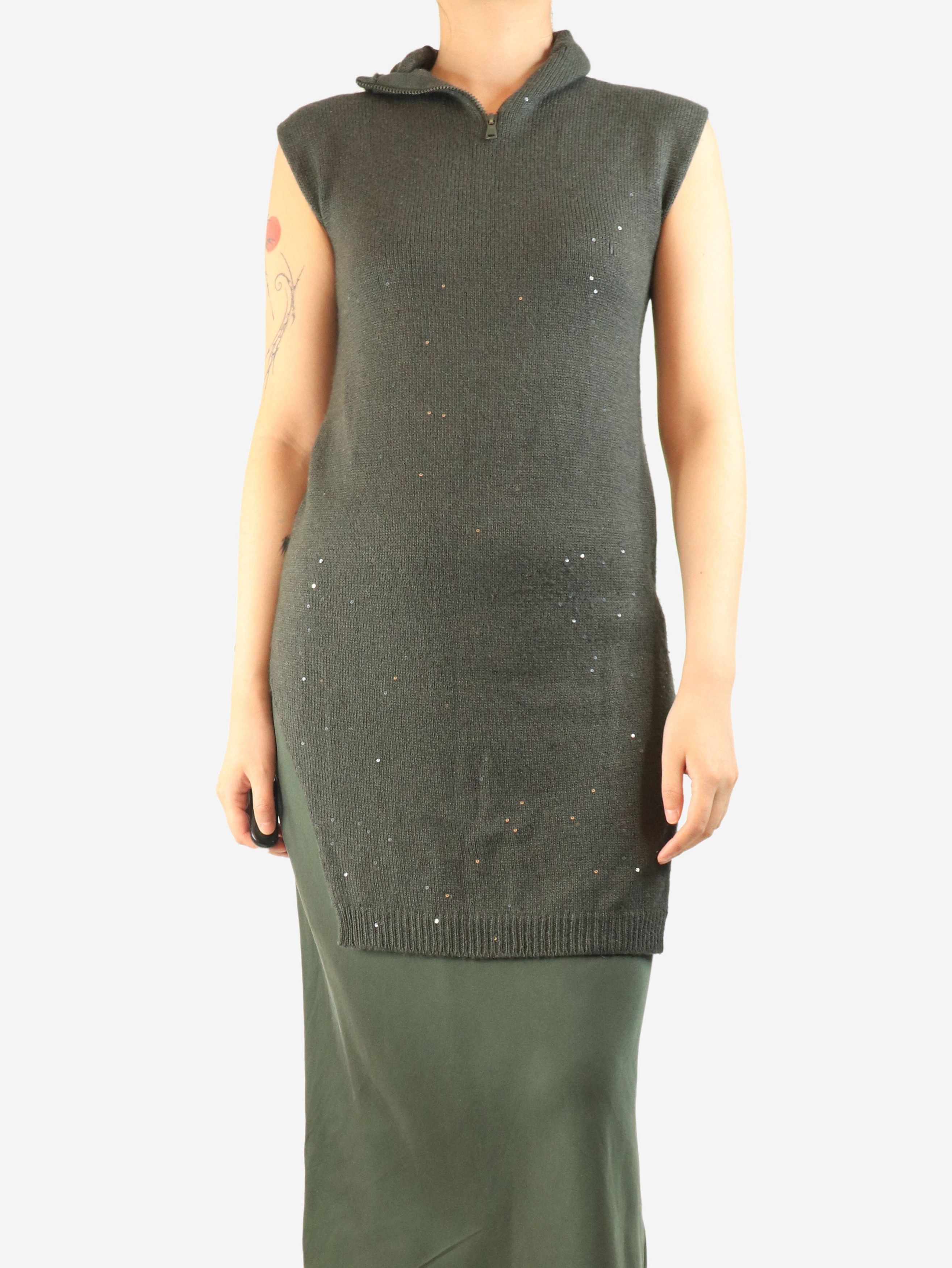 Brunello Cucinelli Dark green sleeveless sequin turtleneck knit top - S Size S / US 4 / IT 40 - 1 Thumbnail