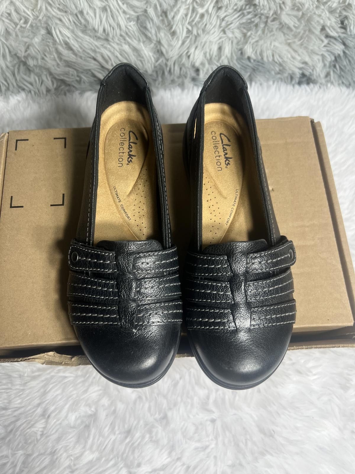 Clarks Clarks Collection Black Leather Slip-On Comfort Shoes Size US 7.5 / IT 37.5 - 1 Thumbnail