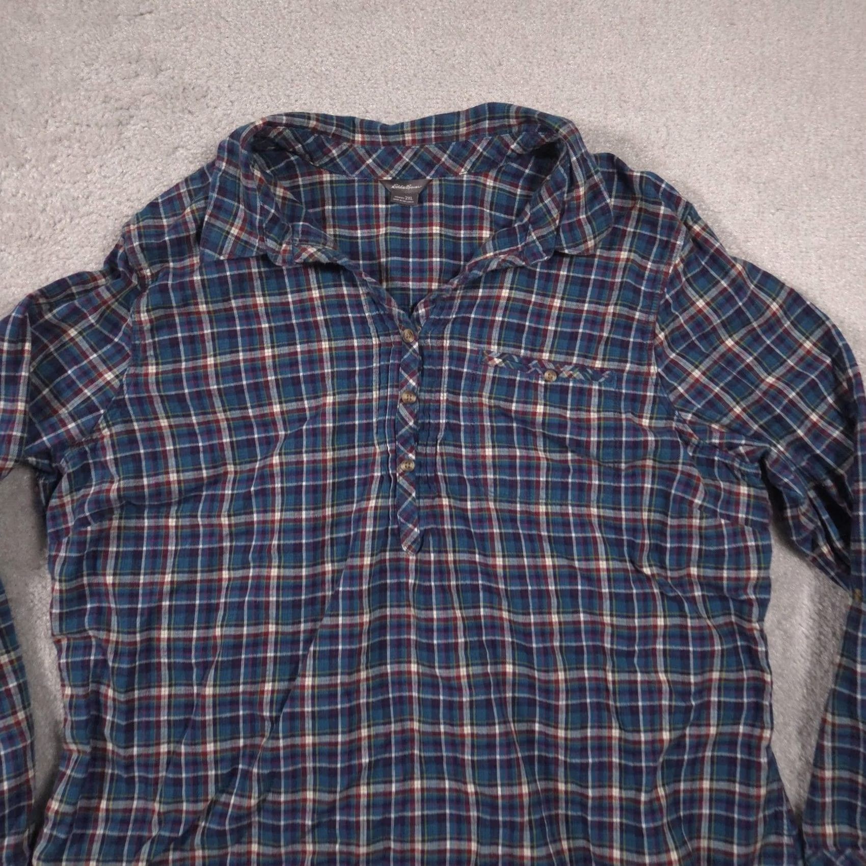 Eddie Bauer VINTAGE? No. Eddie Bauer Shirt Womens 2XL Blue Plaid Flannel Collared Long Sleeve Tunic Top Size XXL / US 16-18 / IT 52-54 - 3 Thumbnail