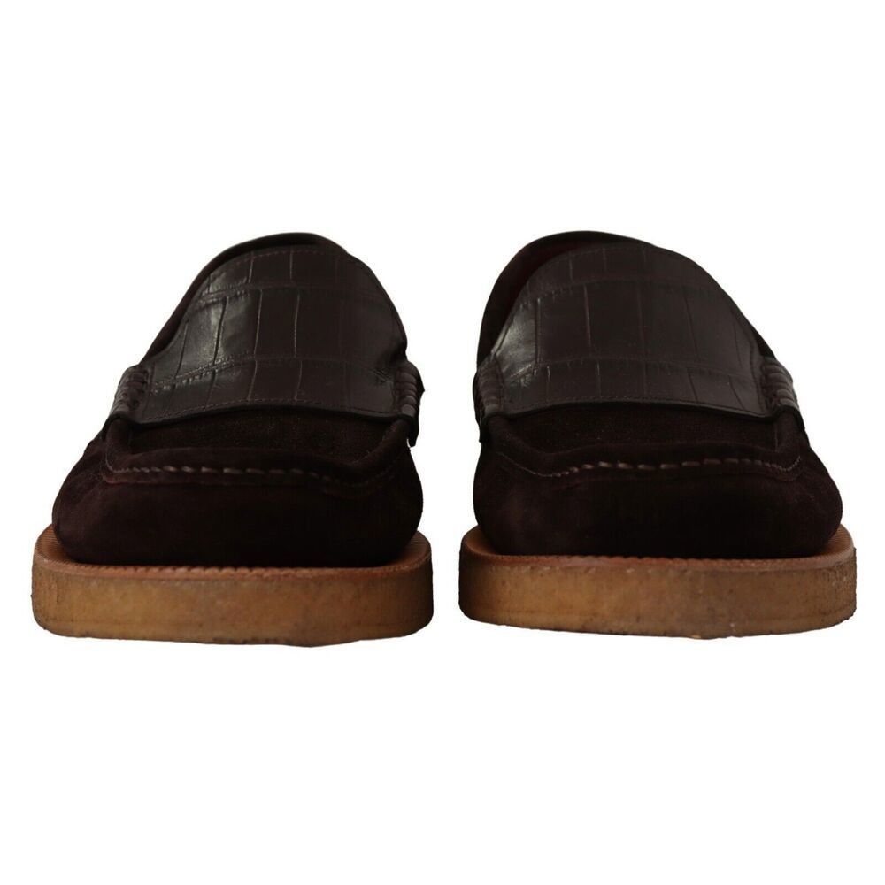 Dolce & Gabbana Dolce & Gabbana Elegant Suede Crocodile Loafers in Brown Size US 11 / EU 44 - 2 Thumbnail