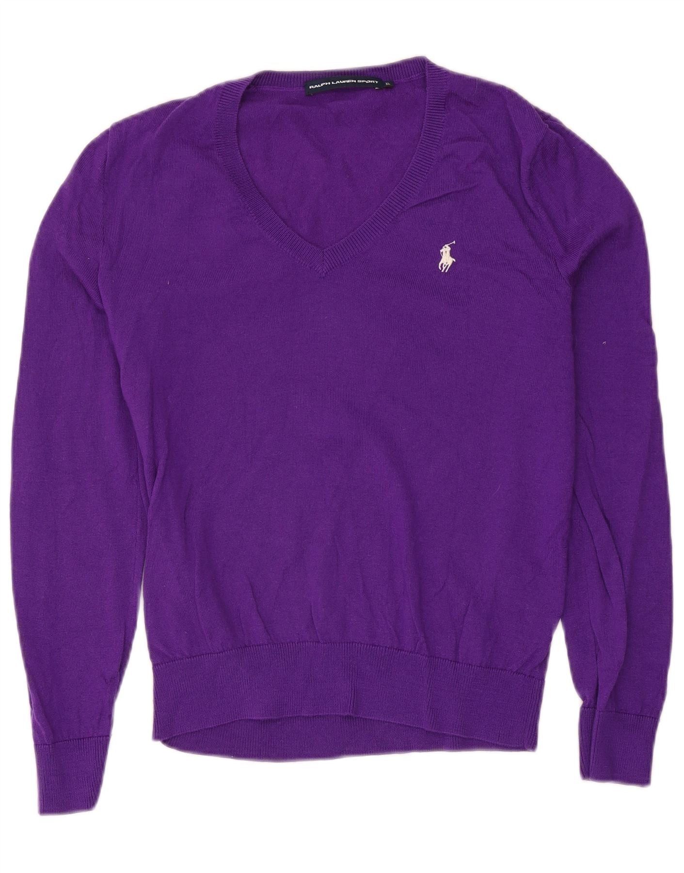 Ralph Lauren Womens V-Neck Jumper Sweater UK 18 XL Purple Merino Wool Size M / US 6-8 / IT 42-44 - 1 Thumbnail