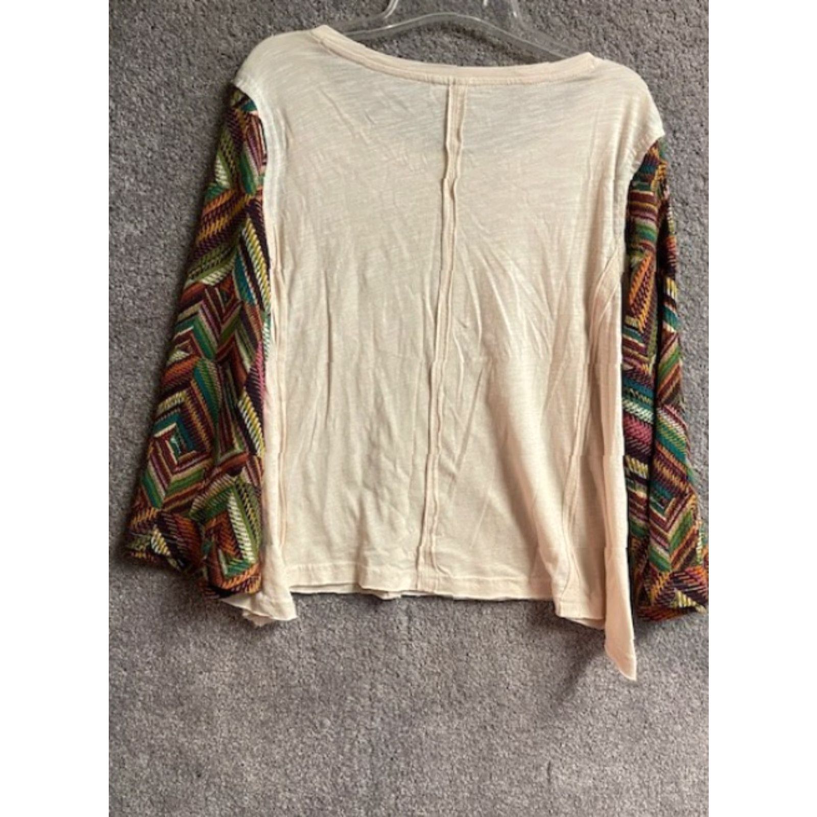 Vintage VINTAGE 90s Y2K Top Womens Medium Bell Sleeve Blouse Geometric Southwestern Fairy Grunge Hippie Boho Cotton Blend Jersey Beige Size M / US 6-8 / IT 42-44 - 2 Thumbnail