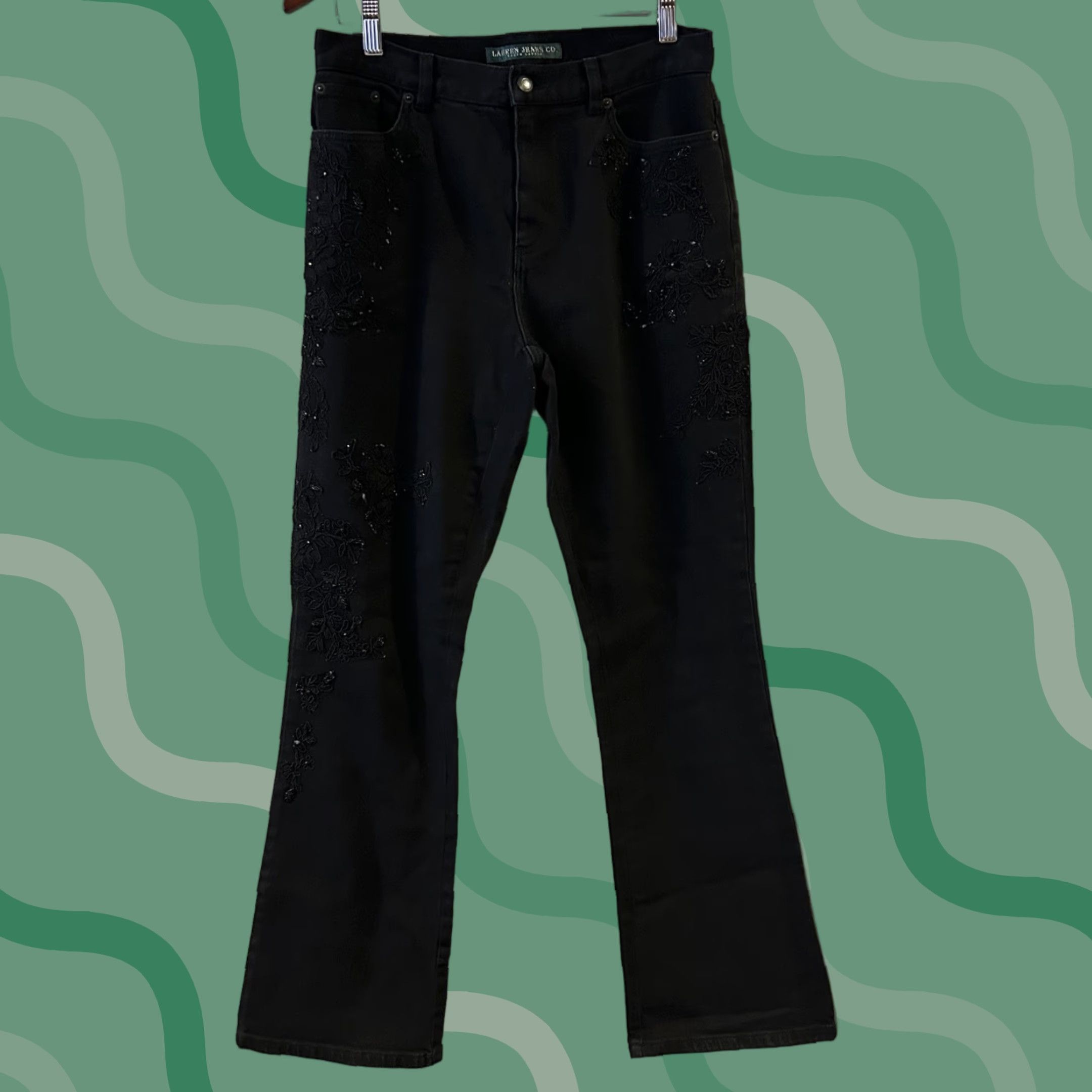 Ralph Lauren Lauren Ralph Lauren Women's Black Beaded Floral Bootcut Jeans 8 Size 30" / US 8 / IT 44 - 1 Thumbnail