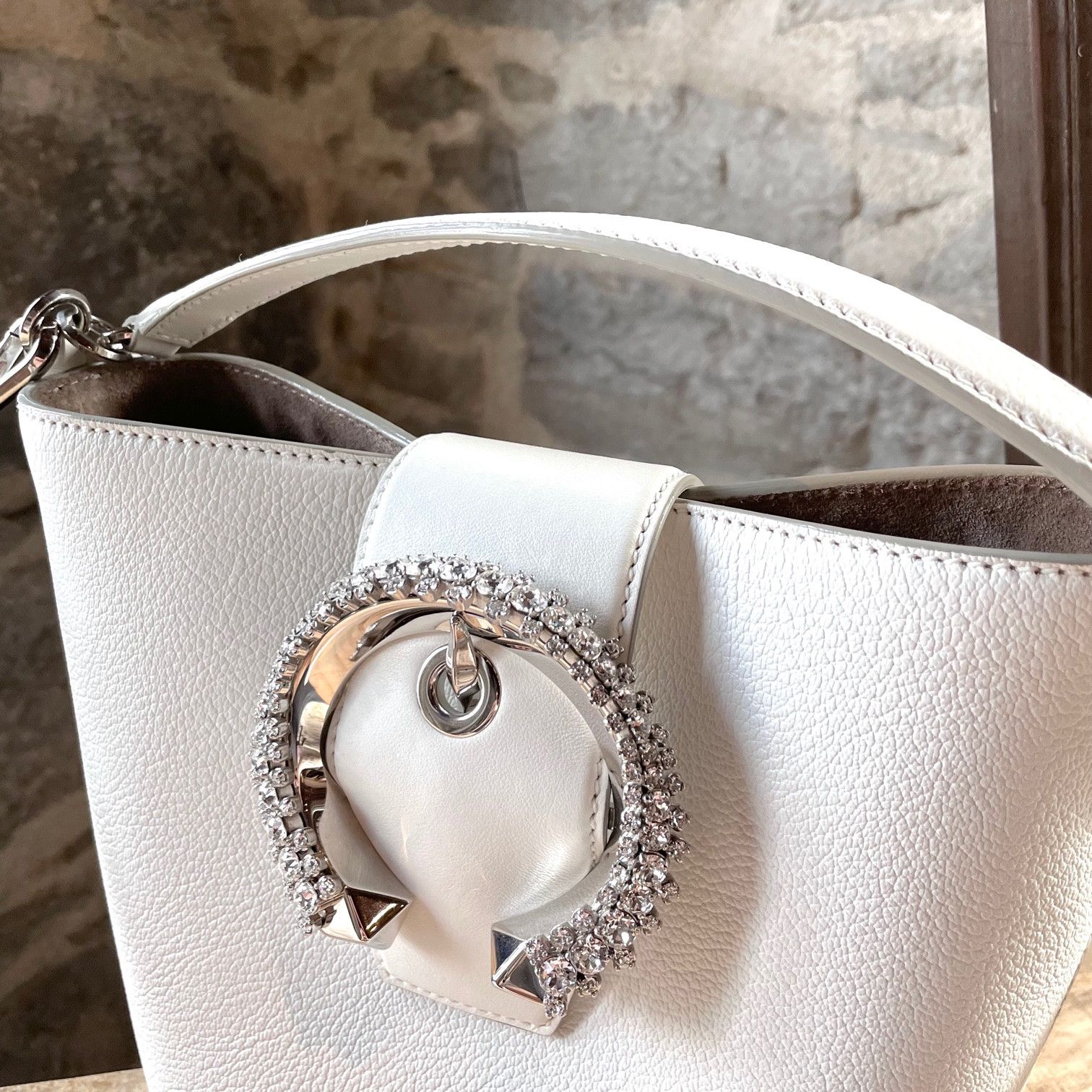 Jimmy Choo Jimmy Choo Ivory Leather Crystal Madeline Bucket Bag Size ONE SIZE - 2 Thumbnail
