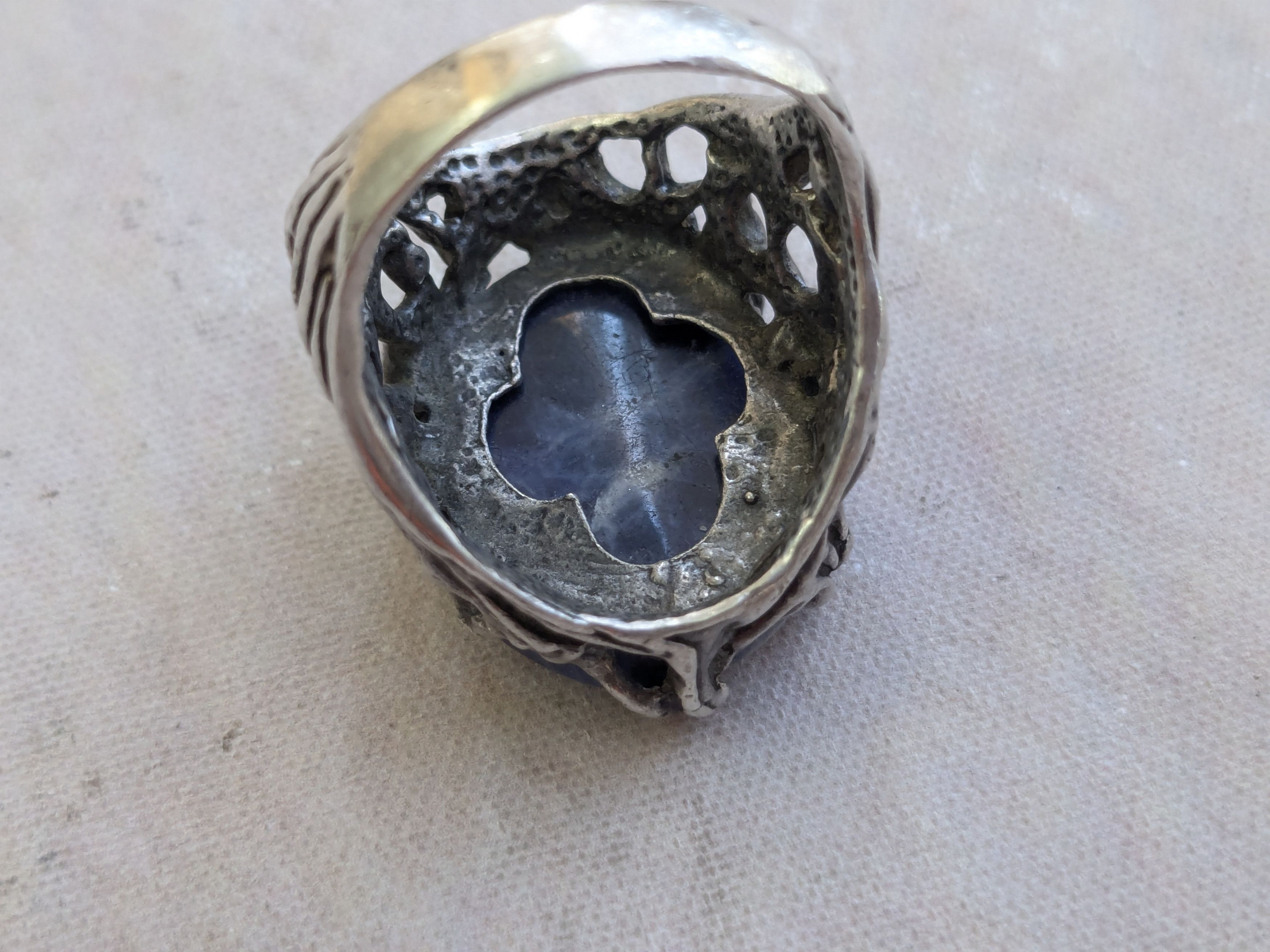 Vintage Vintage Sterling Silver Ring Blue Sodalite 11 Brutalist Size ONE SIZE - 11 Thumbnail