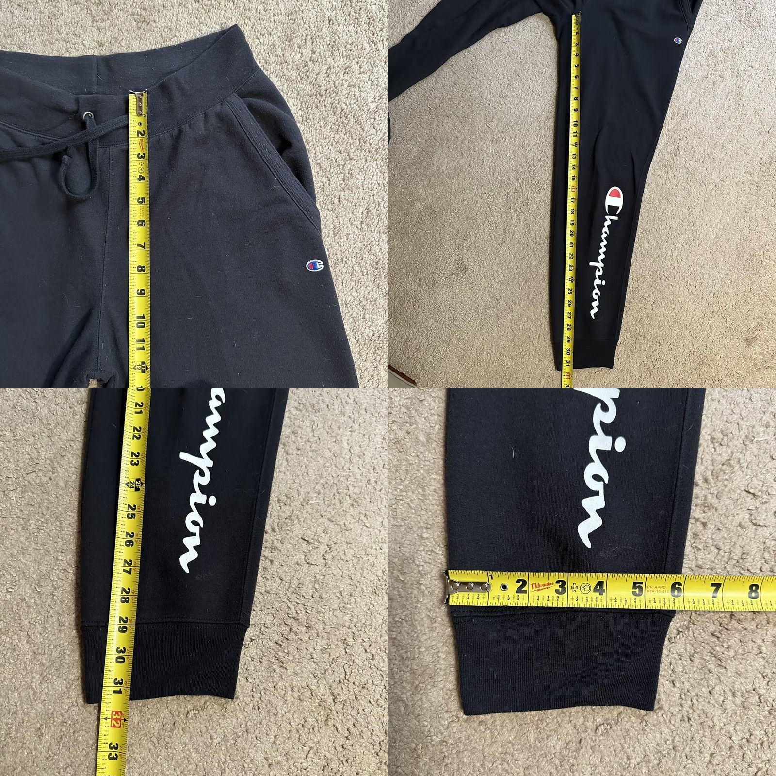 Champion Champion Sweatpants Womens Medium Black Fleece Joggers Pockets Spellout Drawstring Size 29" - 8 Thumbnail
