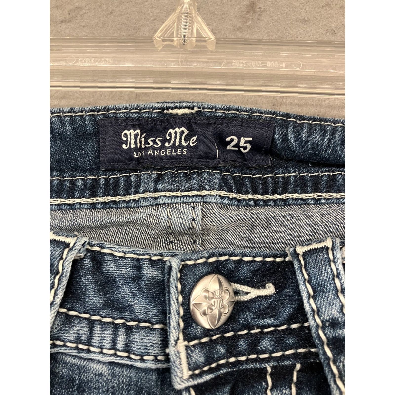 Miss Me Miss Me Women's Dark Blue Bootcut Jeans 25 Mid Rise Embroidered Rhinestone Studded Denim 90s Western Y2K Size 42" / US 20 - 3 Thumbnail
