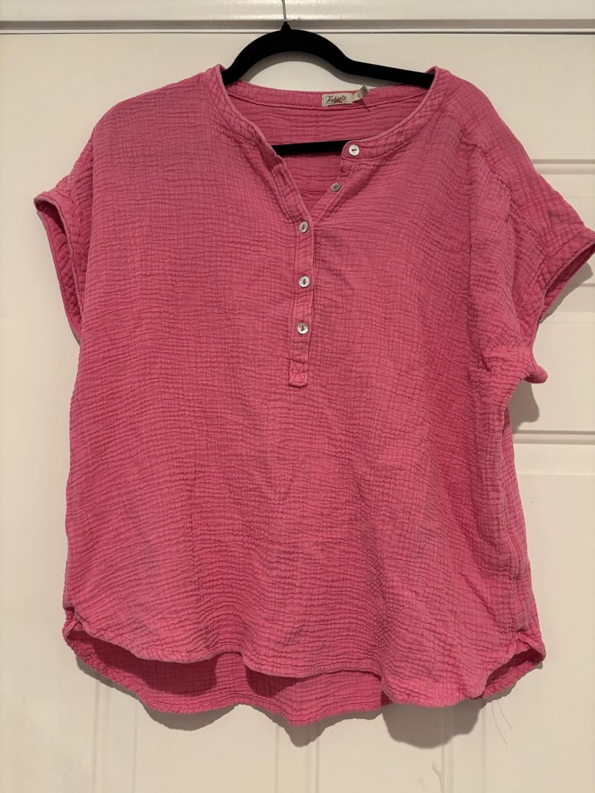 Faherty FAHERTY Dream Cotton Gauze Desmond Top Size L Pink #660 Size L / US 10 / IT 46 - 1 Thumbnail