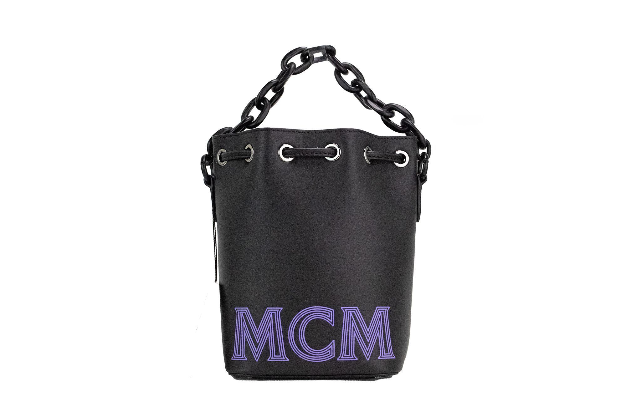 MCM Mini Black Purple Smooth Leather Chain Shoulder Drawstring Size ONE SIZE - 1 Thumbnail
