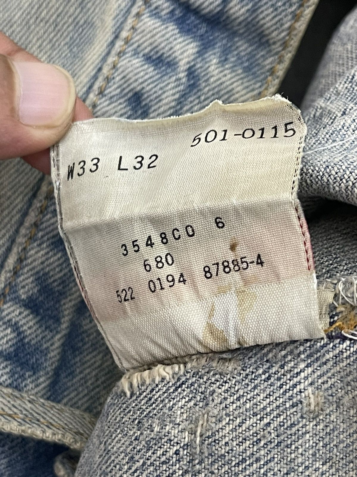 Levi's Vintage Clothing Vtg 1994 Levi’s 501 USA Faded Distress Straight 8🟦8 Size US 31 - 22 Thumbnail