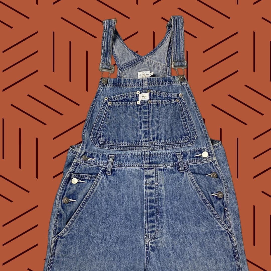 Calvin Klein VINTAGE 90S Y2K CALVIN KLEIN DENIM OVERALLS DUNGAREES GRUNGE SURF SKATE SZ M BLUE Size US 34 / EU 50 - 1 Thumbnail