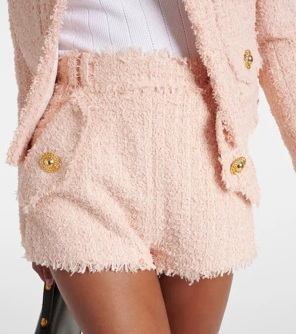 Balmain o1s1wg110825 Hight Rise Tweed Shorts in Pink Size 30" / US 8 / IT 44 - 4 Thumbnail