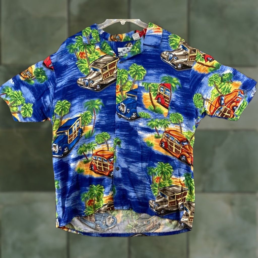Vintage Pineapple Connection Mens Hawaiian Shirt L Adult Large Palm Tree Vintage Blue Button-Up Short Sleeve Casual Shirt Size US L / EU 52-54 / 3 - 1 Thumbnail