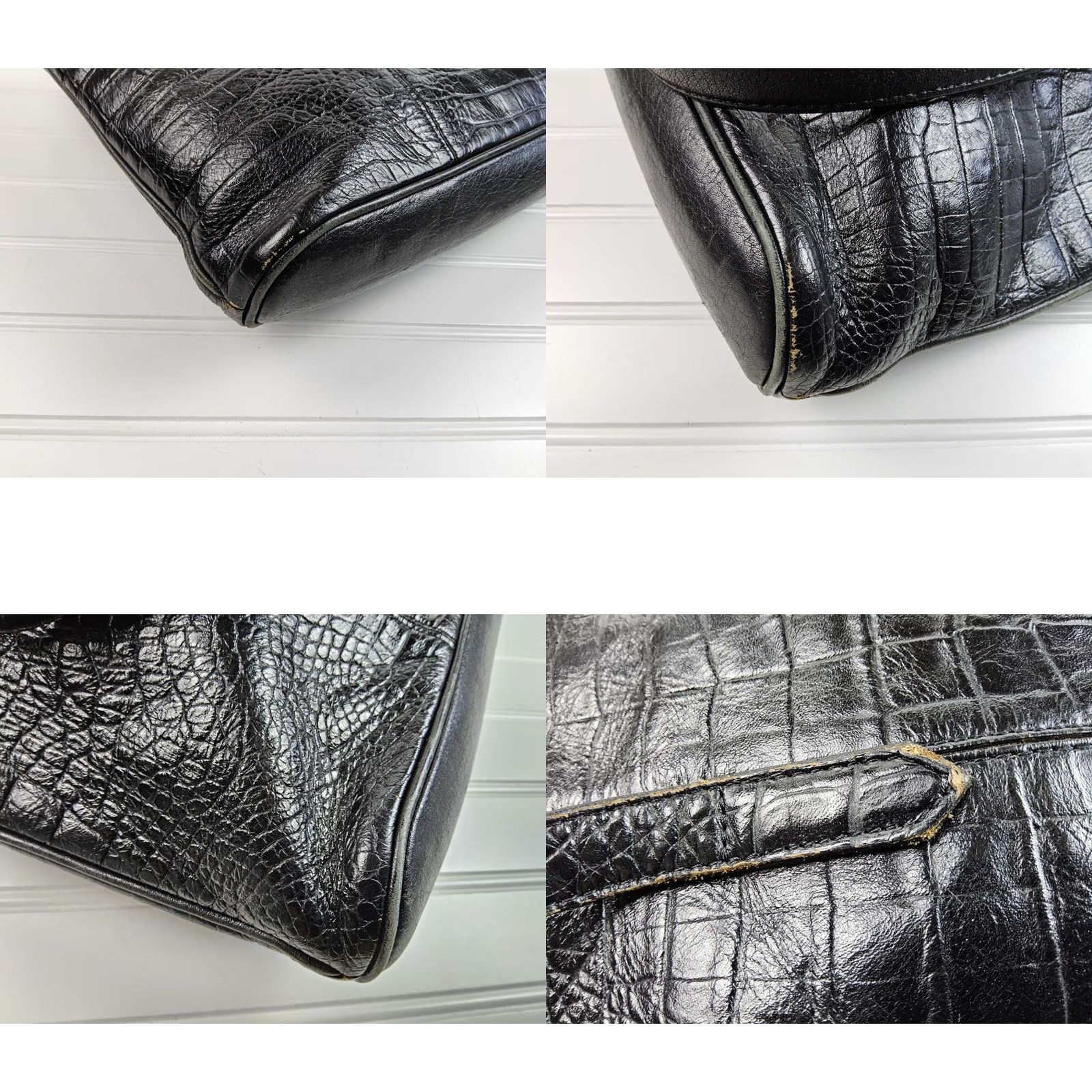 Vintage Annalou Crocodile Embossed Leather Tote Shoulder Handbag Purse Women Leather Tote Black Size ONE SIZE - 8 Thumbnail