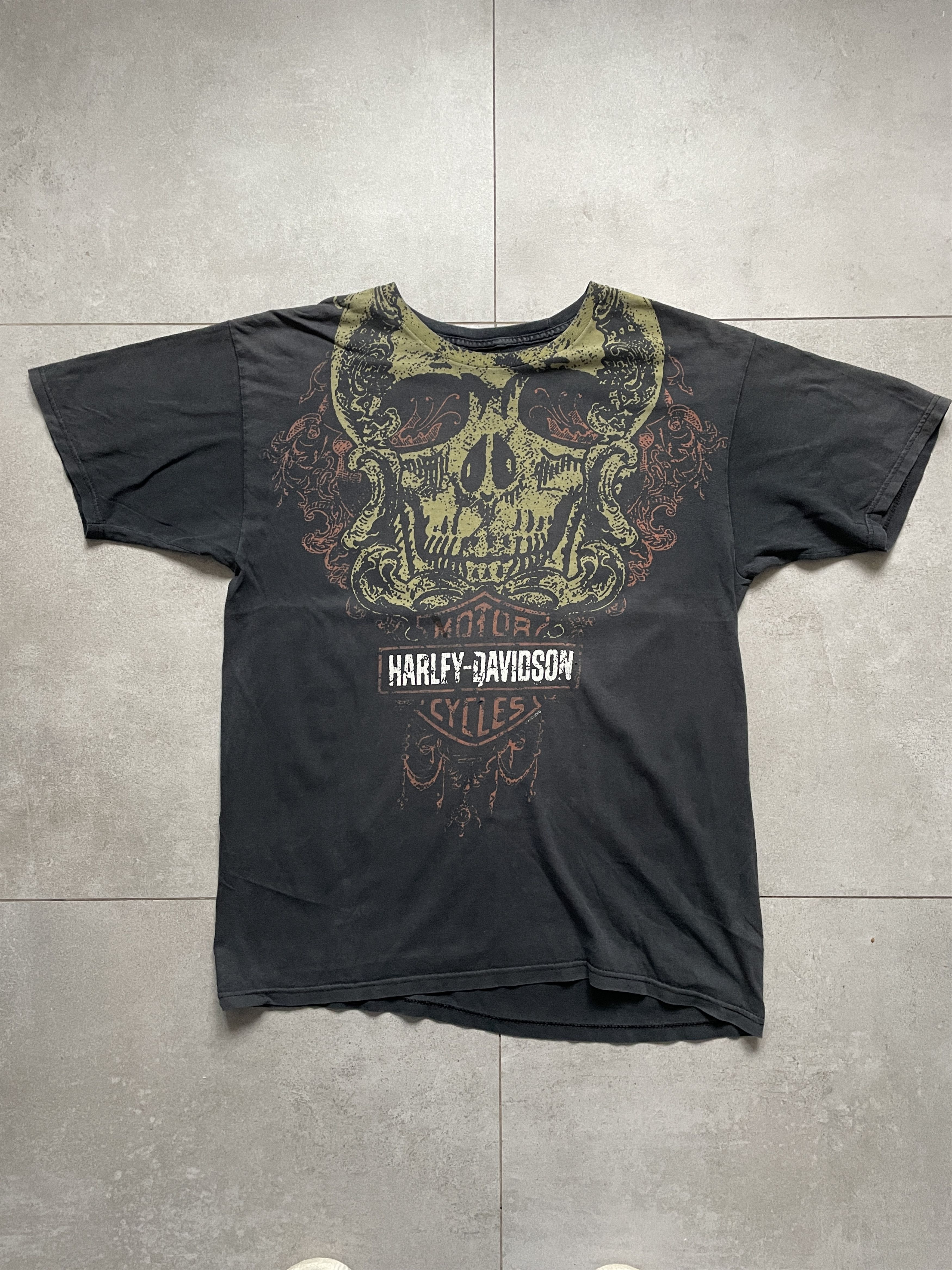 VINTAGE HARLEY DAVIDSON 3D TATTOO BIKER SKULL MOTORCYCLE TEE