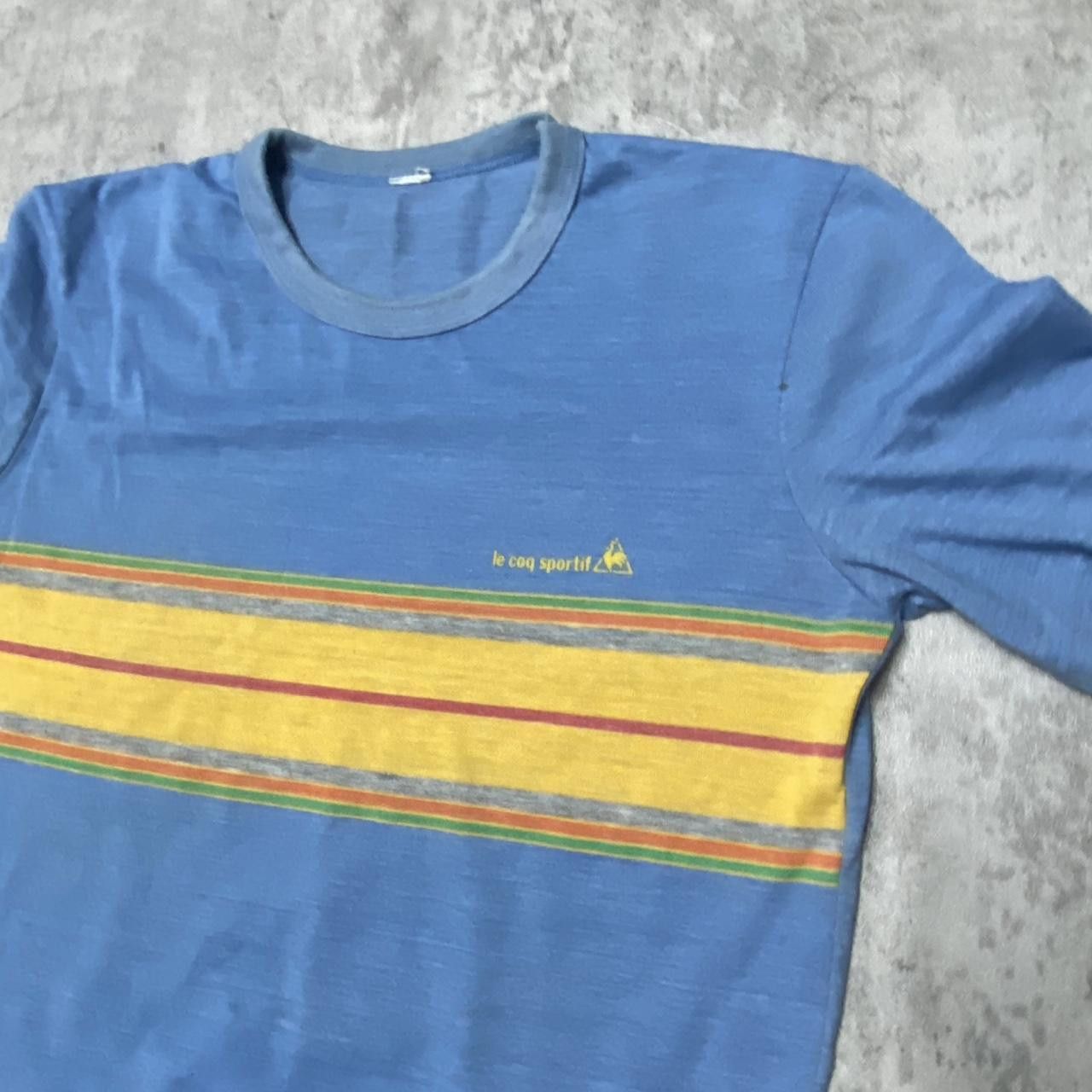 Le Coq Sportif Blue and yellow vintage 70s striped cotton t-shirt fashion Size US M / EU 48-50 / 2 - 2 Thumbnail