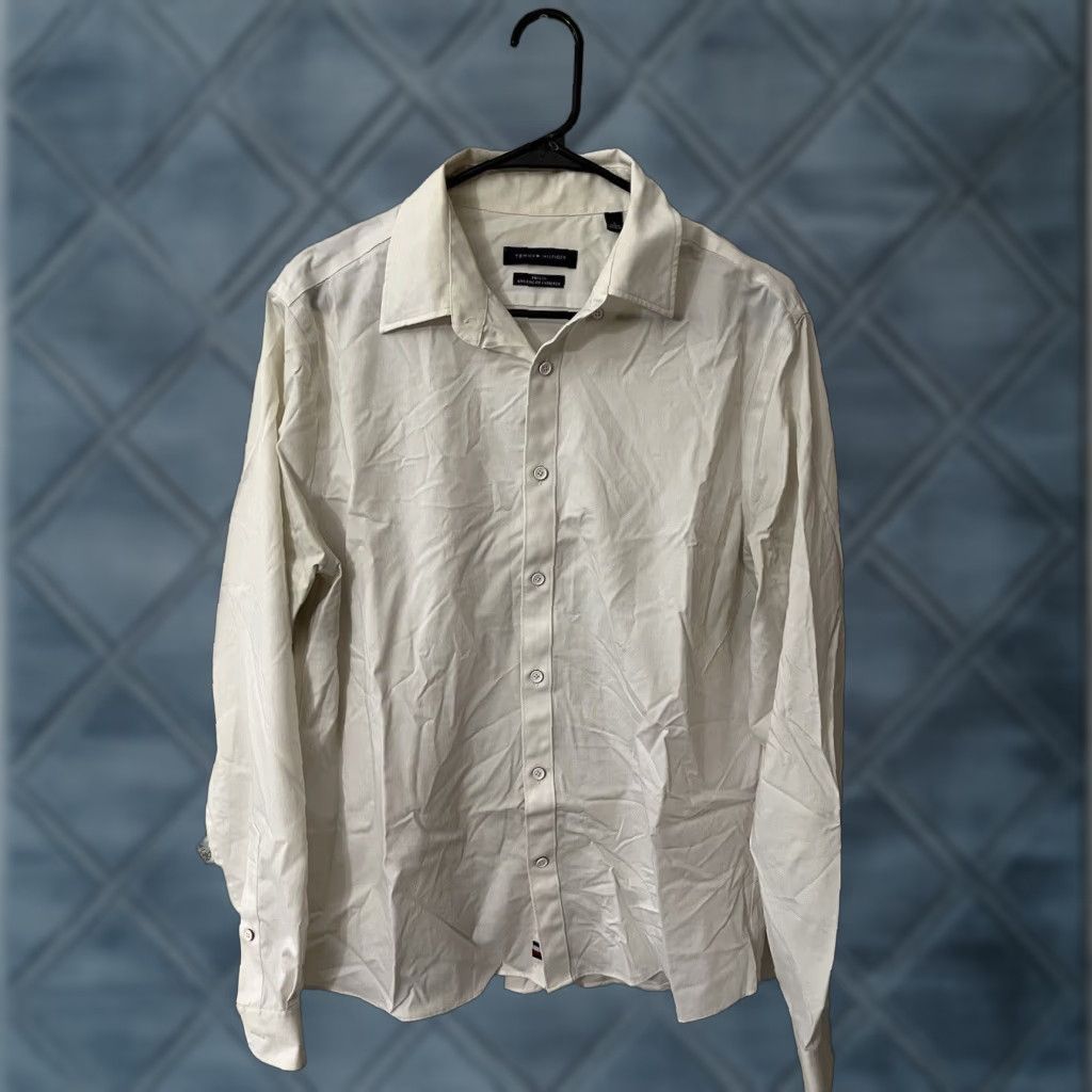 Tommy Hilfiger VINTAGE Tommy Hilfiger Shirt Mens Large TH Tech Athletic Fit Long Sleeve White Check Pattern 90s Mens Size US L / EU 52-54 / 3 - 1 Thumbnail