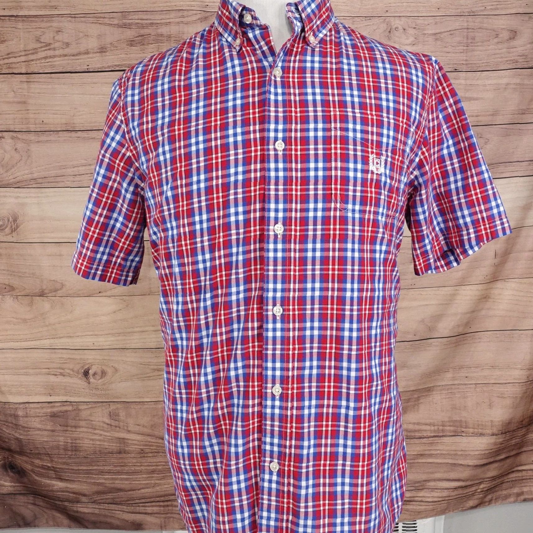 Chaps Chaps Shirt Mens Large Red Blue Plaid Short Sleeve Button Down Easy Care Pocket Shirt Big Crest Embroidered Check 60% cotton 40% polyester N/A? Size US L / EU 52-54 / 3 - 3 Thumbnail