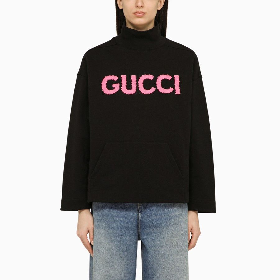 Gucci o1d2blof0824 Cotton Logo Turtleneck Sweater in Black Size S / US 4 / IT 40 - 1 Thumbnail