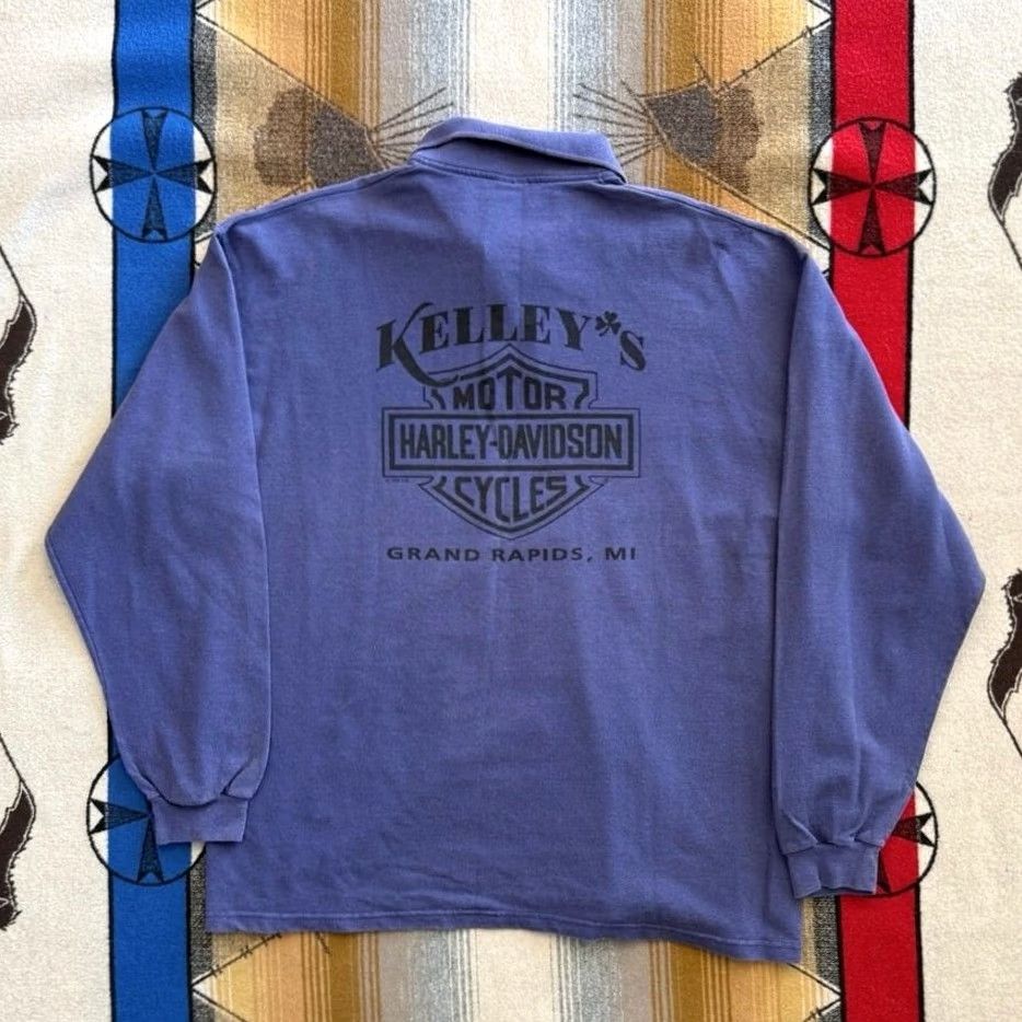 Harley Davidson VINTAGE Harley Davidson Polo Shirt Adult XL Blue Long Sleeve Biker Motorcycle 90s Y2k Mens Size US XL / EU 56 / 4 - 2 Thumbnail