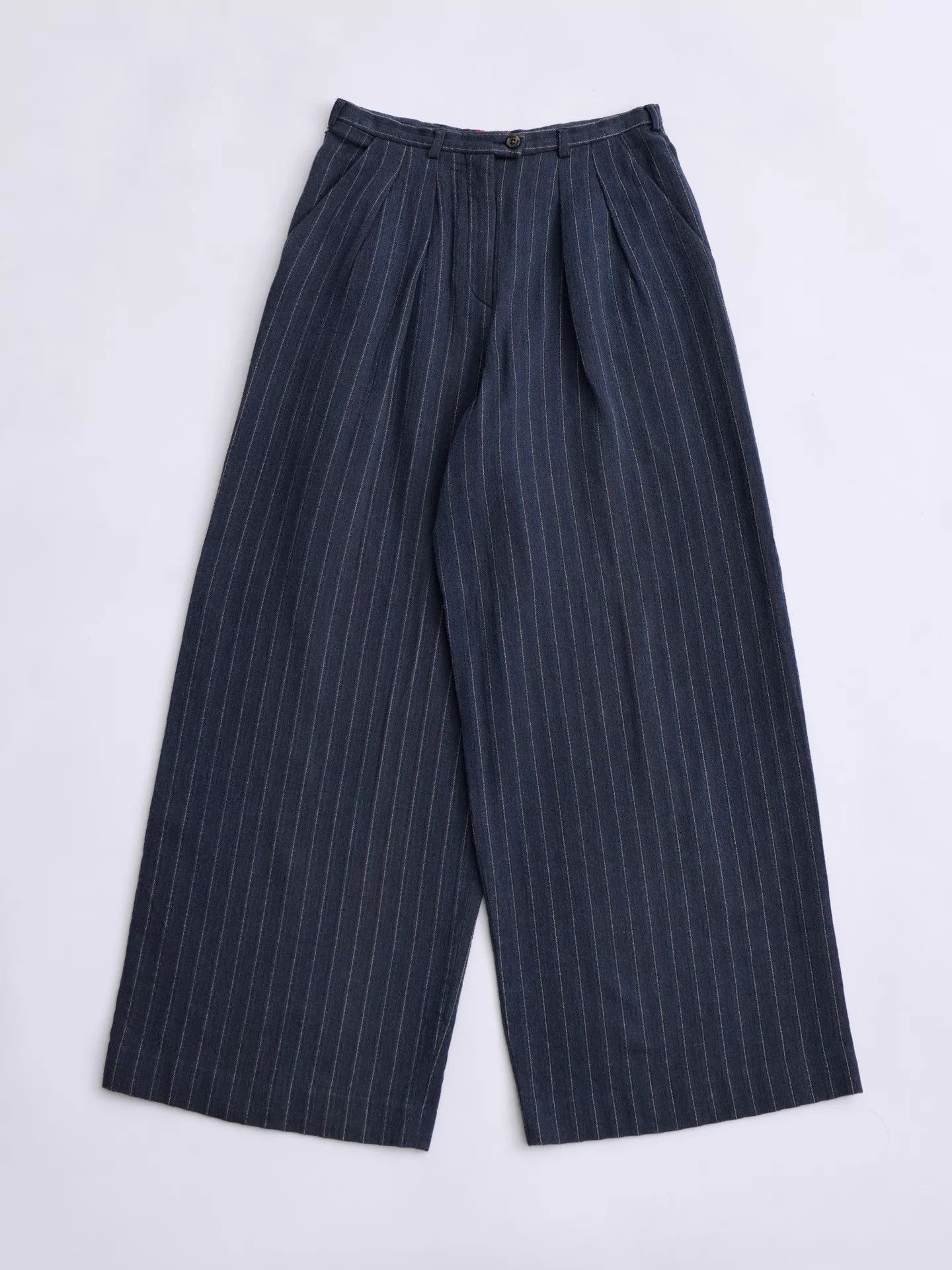 Kenzo KENZO 80s Navy Striped Wool Wide Leg Trousers Size 26" / US 2 / IT 38 - 8 Thumbnail