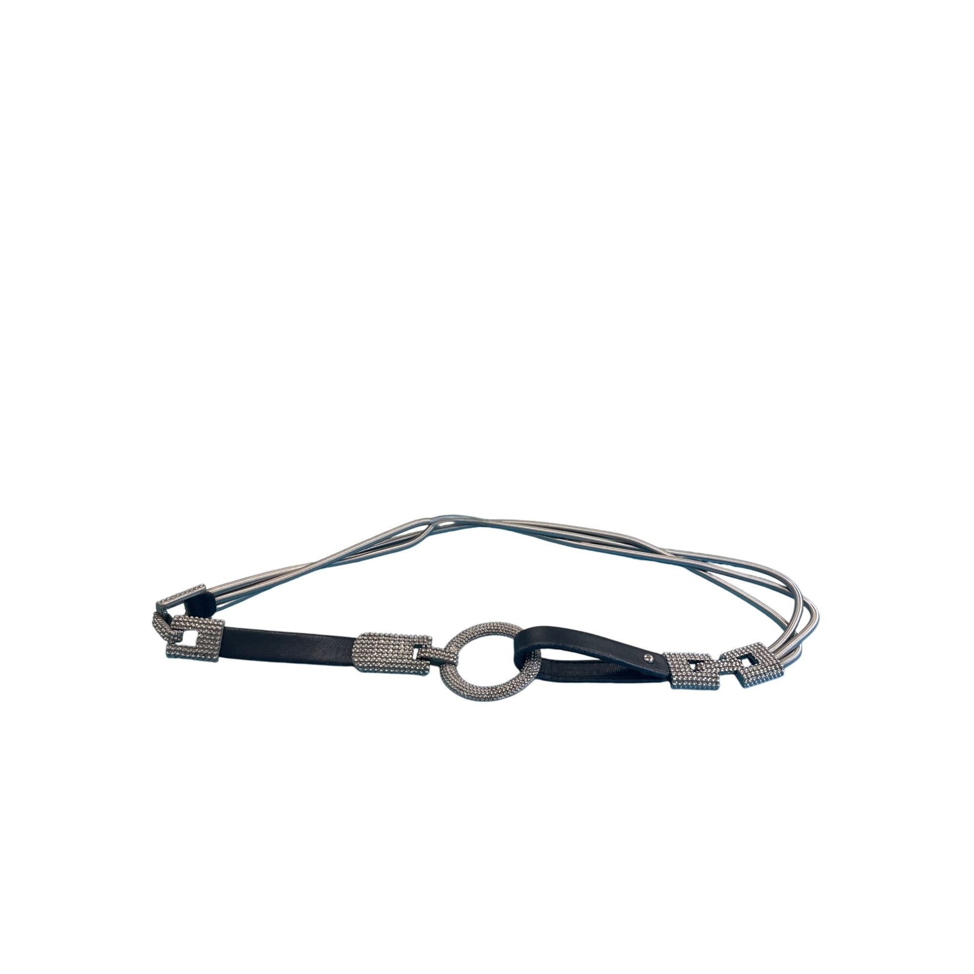 Vintage Vintage Black Leather & Silver-Tone Metal womans fashion Bel Size ONE SIZE - 1 Thumbnail
