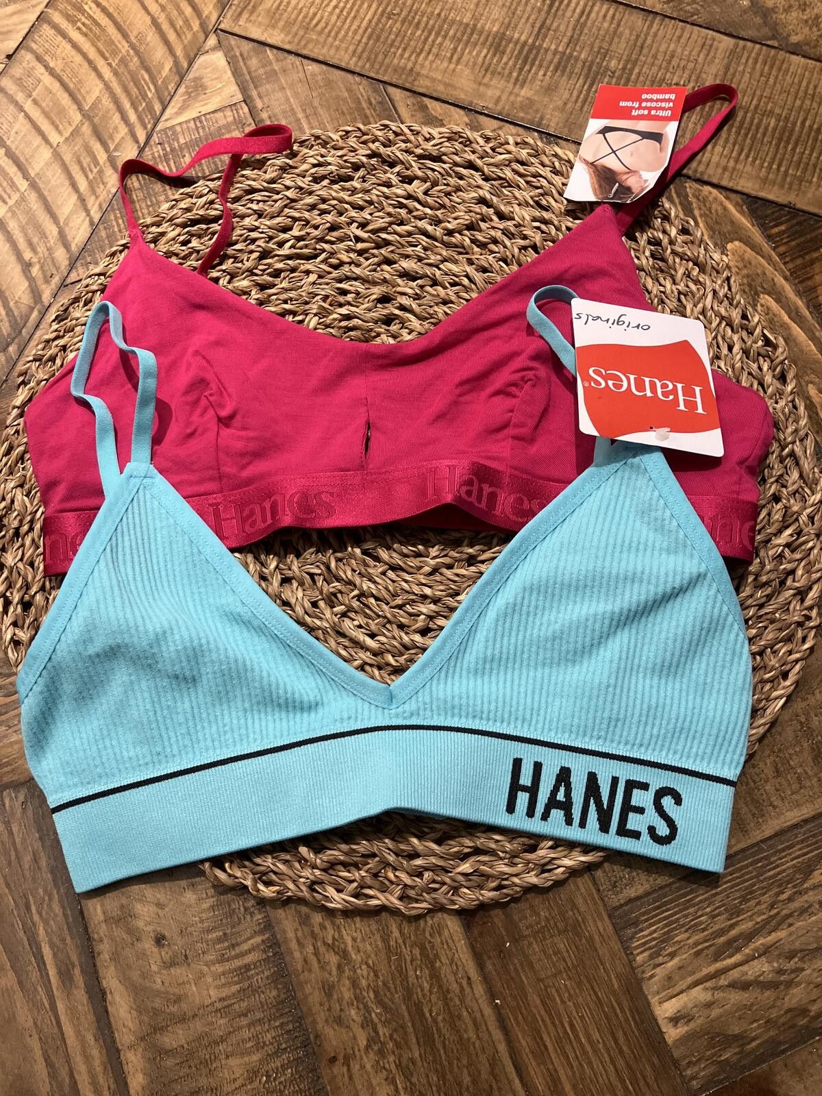 Hanes NWT Hanes Light Blue Ribbed Bralette with Adjustable Straps Size ONE SIZE - 7 Thumbnail