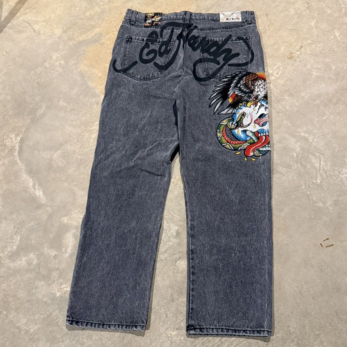 Ed Hardy Brand New Ed Hardy Spellout Skull Tattoo Faded Baggy Jeans Size US 36 / EU 52 - 2 Thumbnail