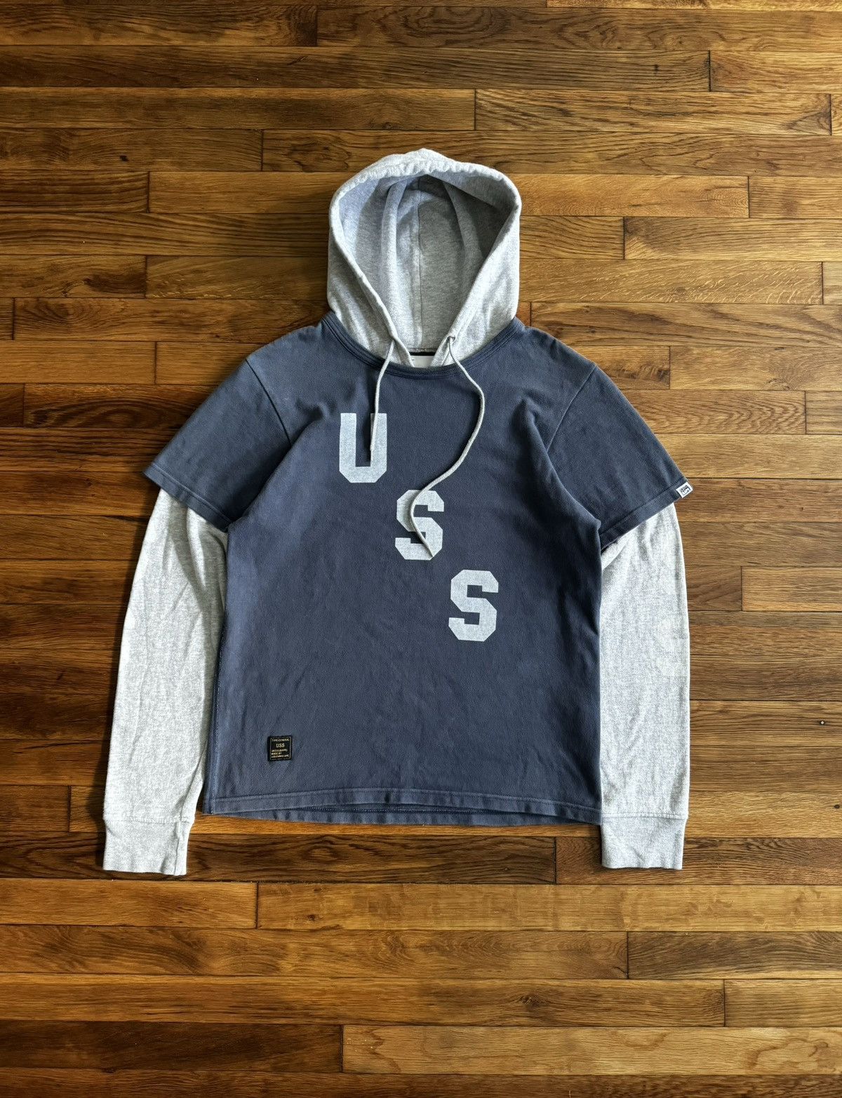 image of Bape Ursus Uss Layered Hoodie in Navy, Men's (Size Medium)