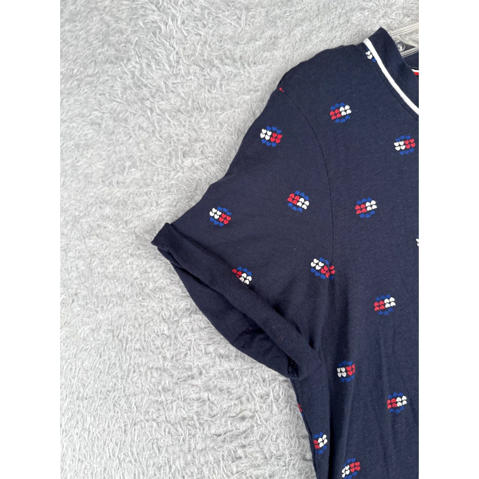 Tommy Hilfiger Tommy Hilfiger Shirt Women Large Blue Heart AOP Crew Short Sleeve Cotton Blend Logo Size L / US 10 / IT 46 - 3 Thumbnail