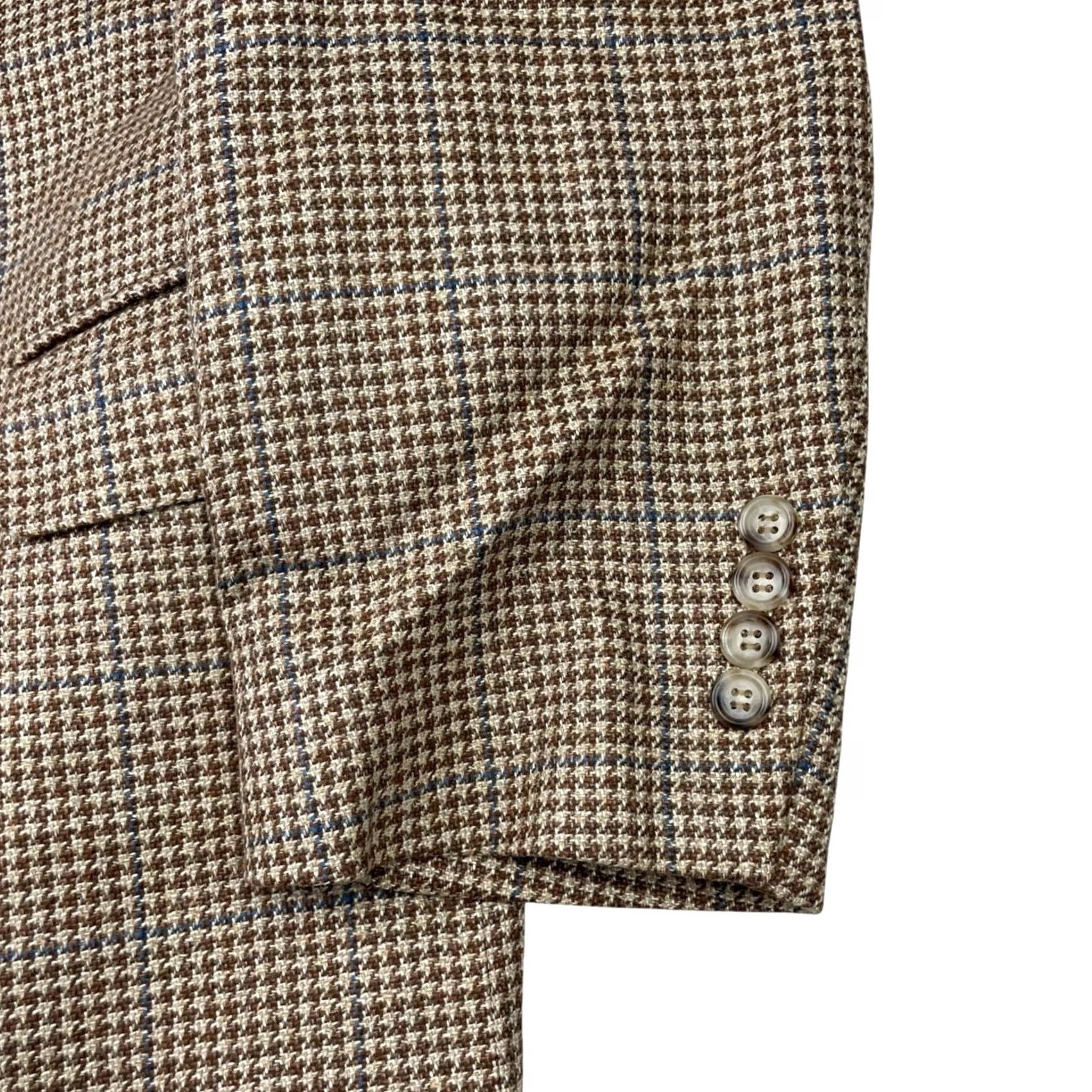 Jos. A. Bank Jos A Bank Men’s Blazer 46R Beige Blue Houndstooth Wool Silk Linen 2-Button Size 46R - 4 Thumbnail
