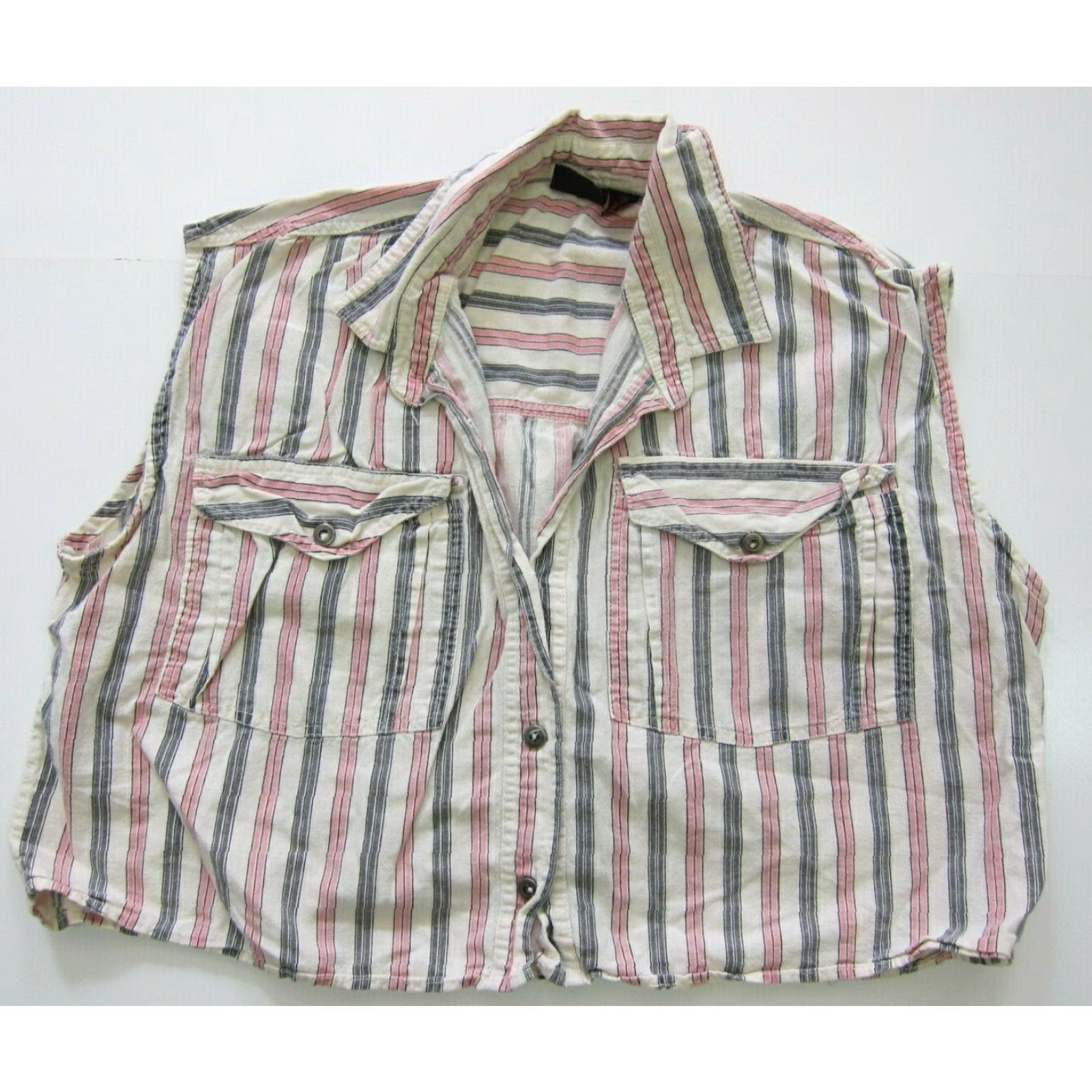 Pinko VINTAGE Gazebo Cotton Pink Stripe Sleeveless Button Down Crop Blouse Women M Size M / US 6-8 / IT 42-44 - 5 Thumbnail