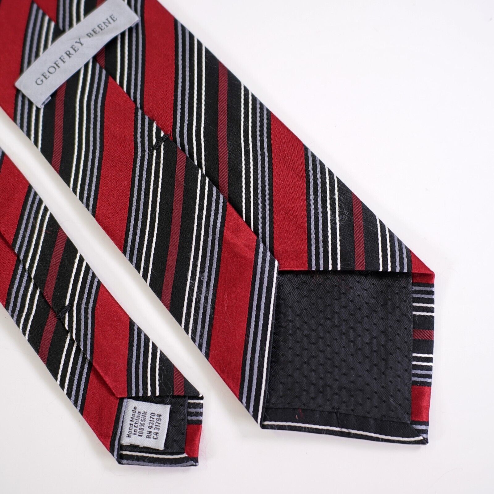 Designer Geoffrey Beene Red Black Striped Woven Silk Tie Size ONE SIZE - 5 Thumbnail