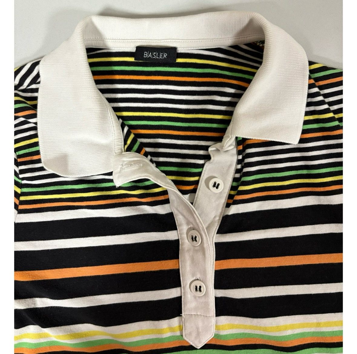 Vintage Basler Striped Collared Polo Shirt Top Blouse Tee Size S🧡💚🖤✨ Size S / US 4 / IT 40 - 3 Thumbnail