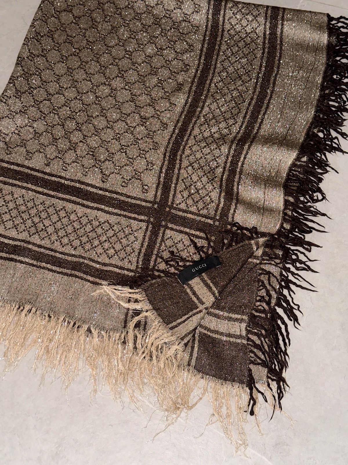 Gucci GUCCI 2007 Silver Thread GG Monogram Wool Silk Scarf Demna Size ONE SIZE - 1 Thumbnail